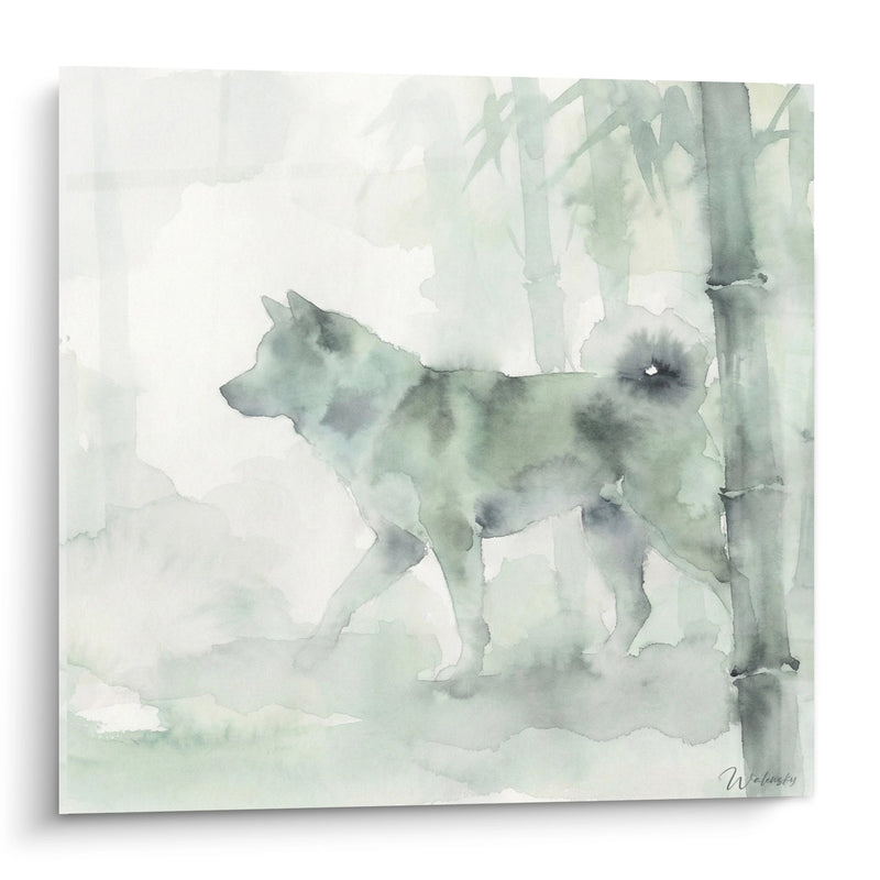 Tableau Akita Inu Aquarelle Verte dans Forêt de Bambous - Sérénité Japonaise - Edition Akita Inu