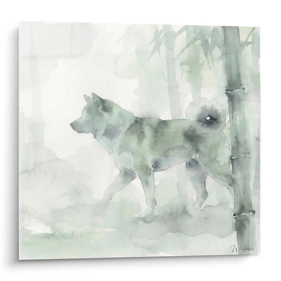 Tableau Akita Inu Aquarelle Verte dans Forêt de Bambous - Sérénité Japonaise - Edition Akita Inu