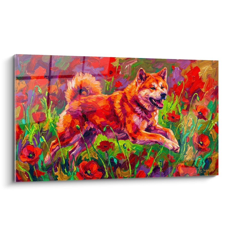 Tableau Akita Inu Expressionniste dans un Champ de Coquelicots - Éclat Floral - Edition Akita Inu