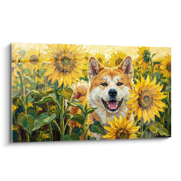 Akita Inu Smiling in Sunflower Field Wall Art - Golden Happiness - Akita Inu Edition