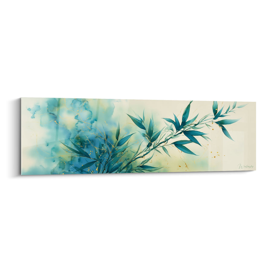 Tableau aquarelle bambous bleus et verts sur fond crème - Harmonie végétale - Edition Feng shui Nord Eau