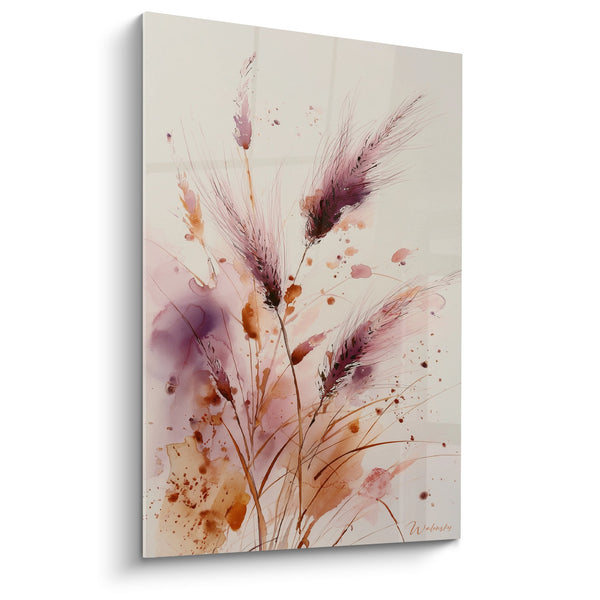 Schilderij tarwearen aquarel paars en oranje - Landelijke Harmonie - Gramineo Editie