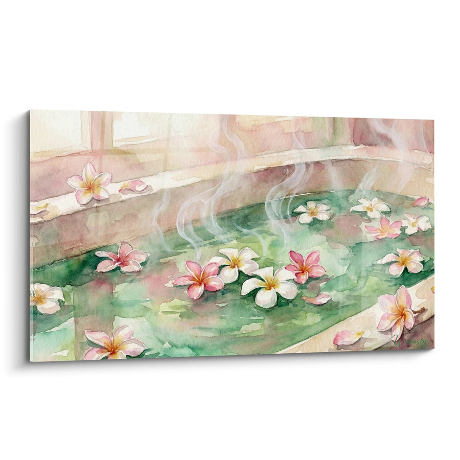 Tableau Aquarelle Fleurs de Frangipanier dans Bassin Vapeur - Sérénité Balinaise - Edition Bali