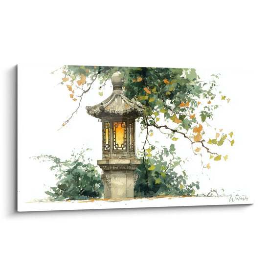 Tafel Japanse Lantaarn in Zen Tuin Aquarel - Oosterse Serene - Editie Lantaarn