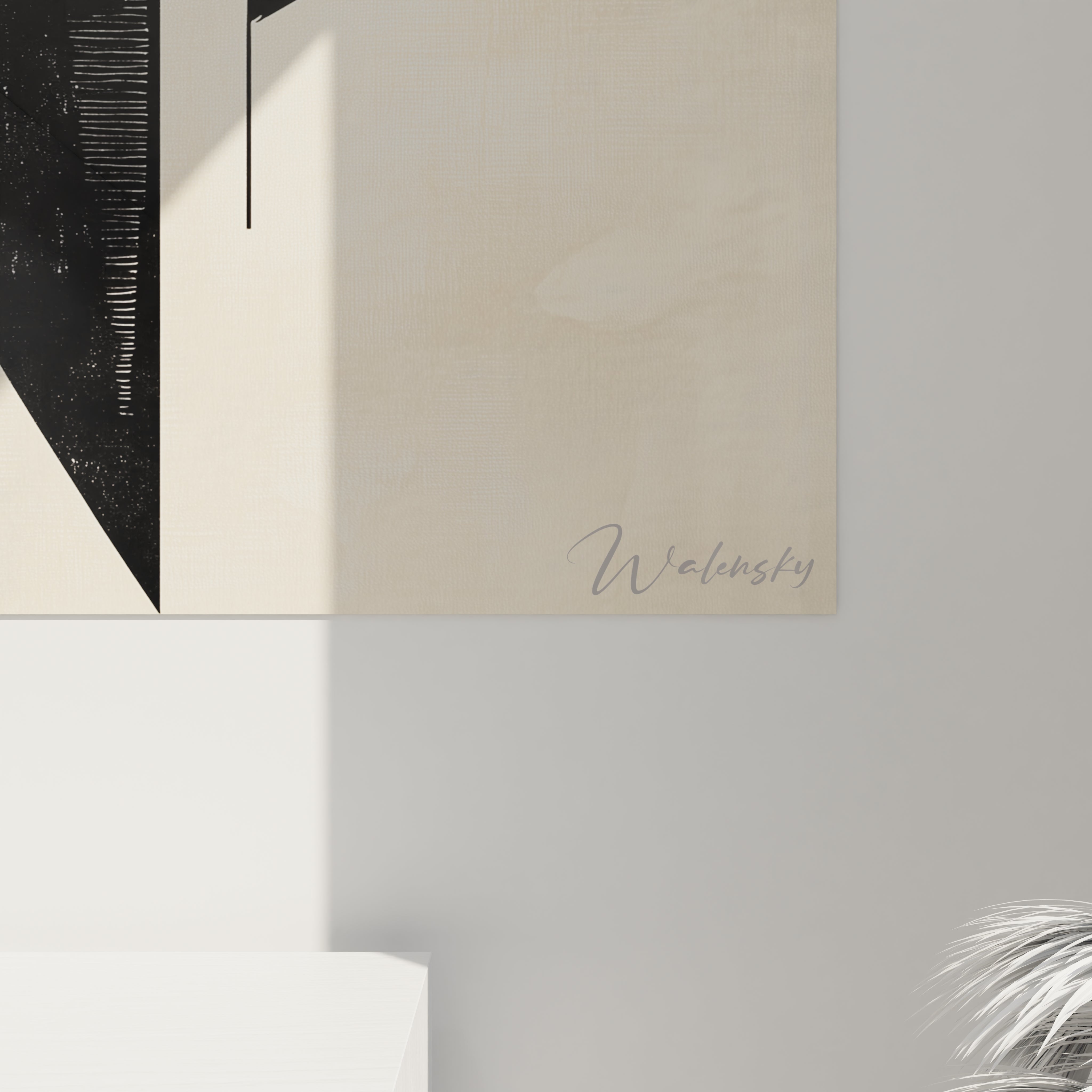 Détail d'un tableau africain mural Walensky avec design géométrique en noir et blanc