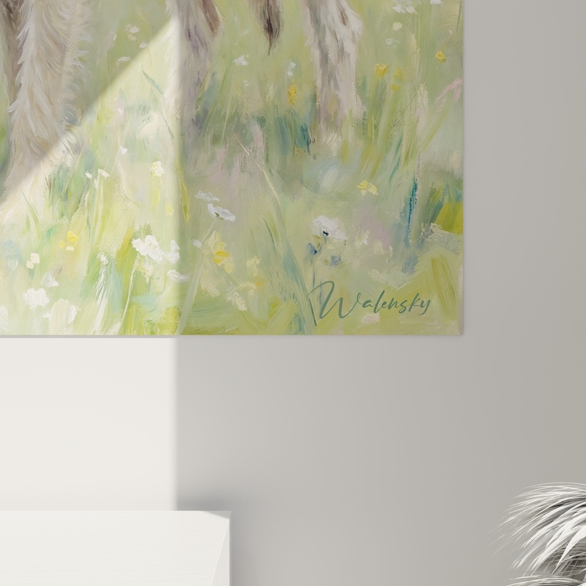 Kunstgemälde Tiermotiv Irish Wolfhound Lamm Wiese Impressionismus-Stil goldene Töne