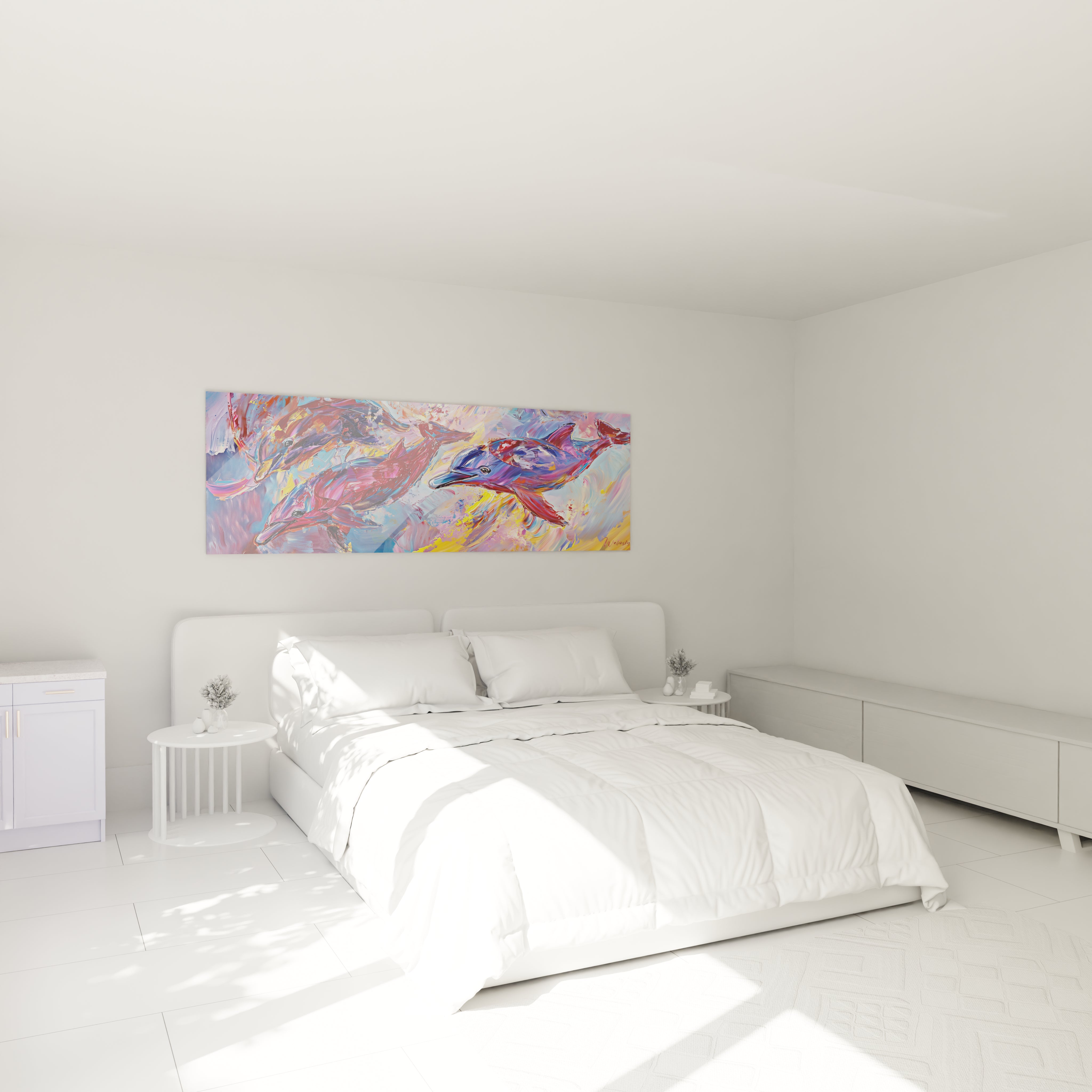 Tableau de dauphin coloré Walensky, parfait pour ajouter une touche artistique à votre chambre