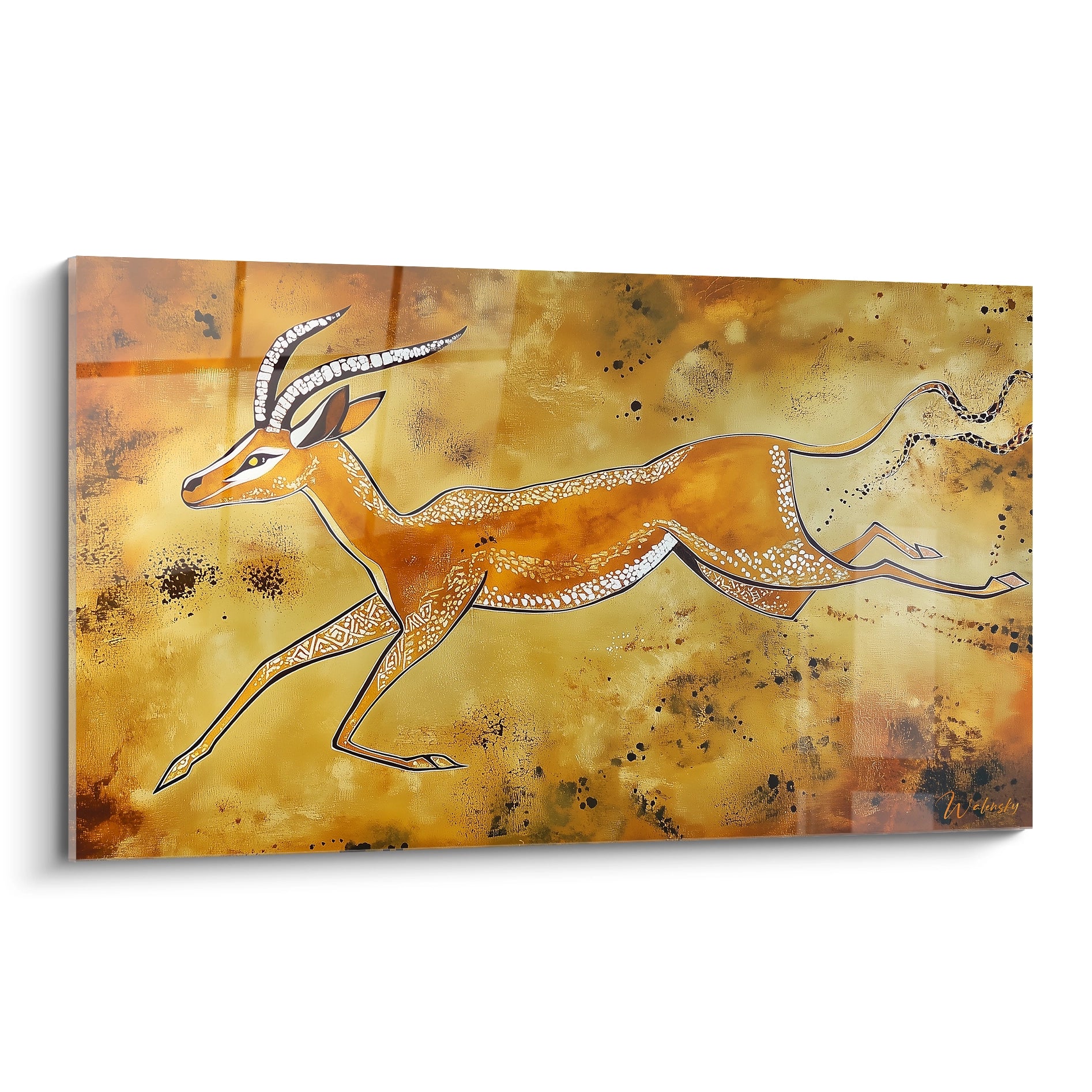 Tableau gazelle Walensky avec fond doré illustrant une gazelle en course