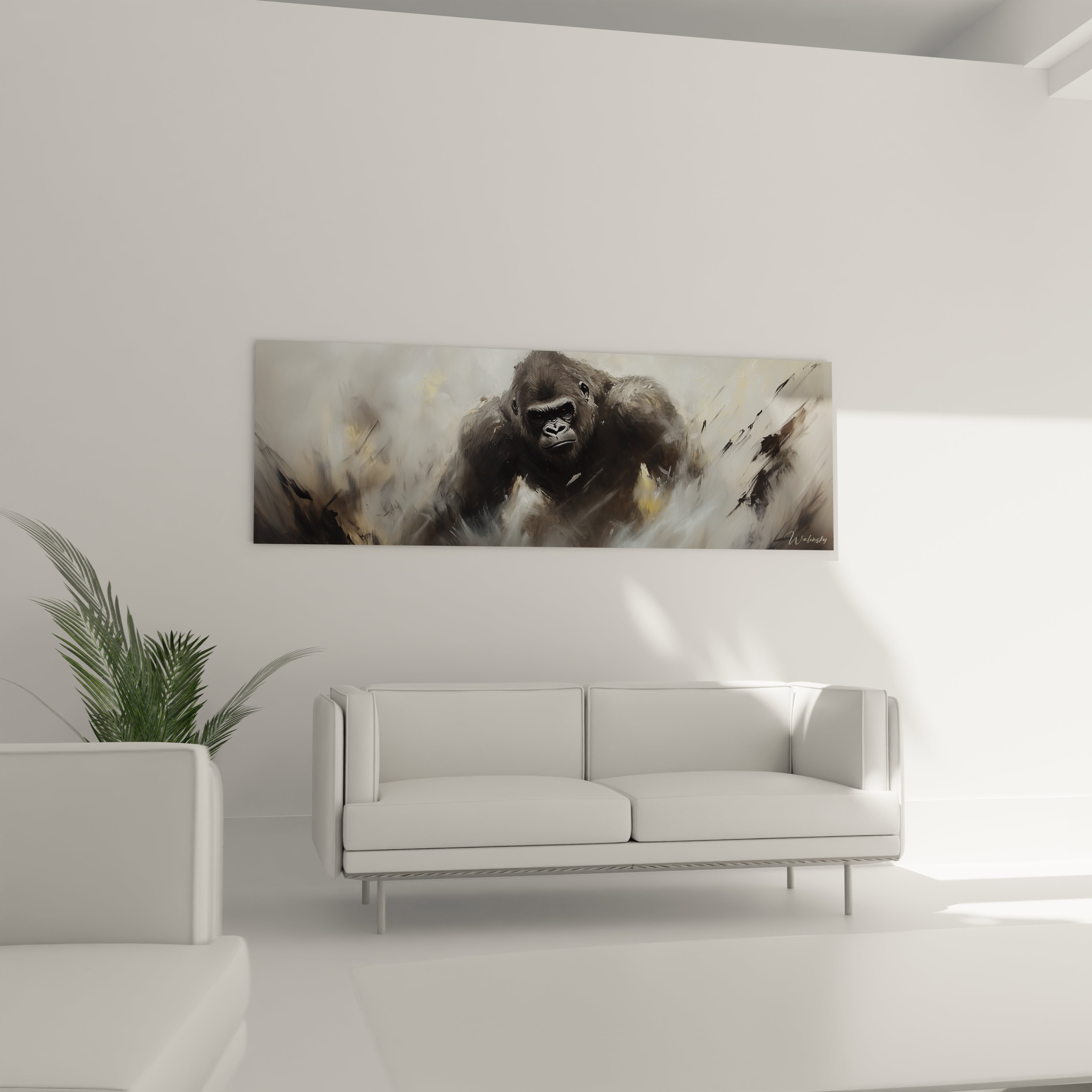 Tableau gorille puissant de Walensky avec des teintes neutres pour un intérieur moderne