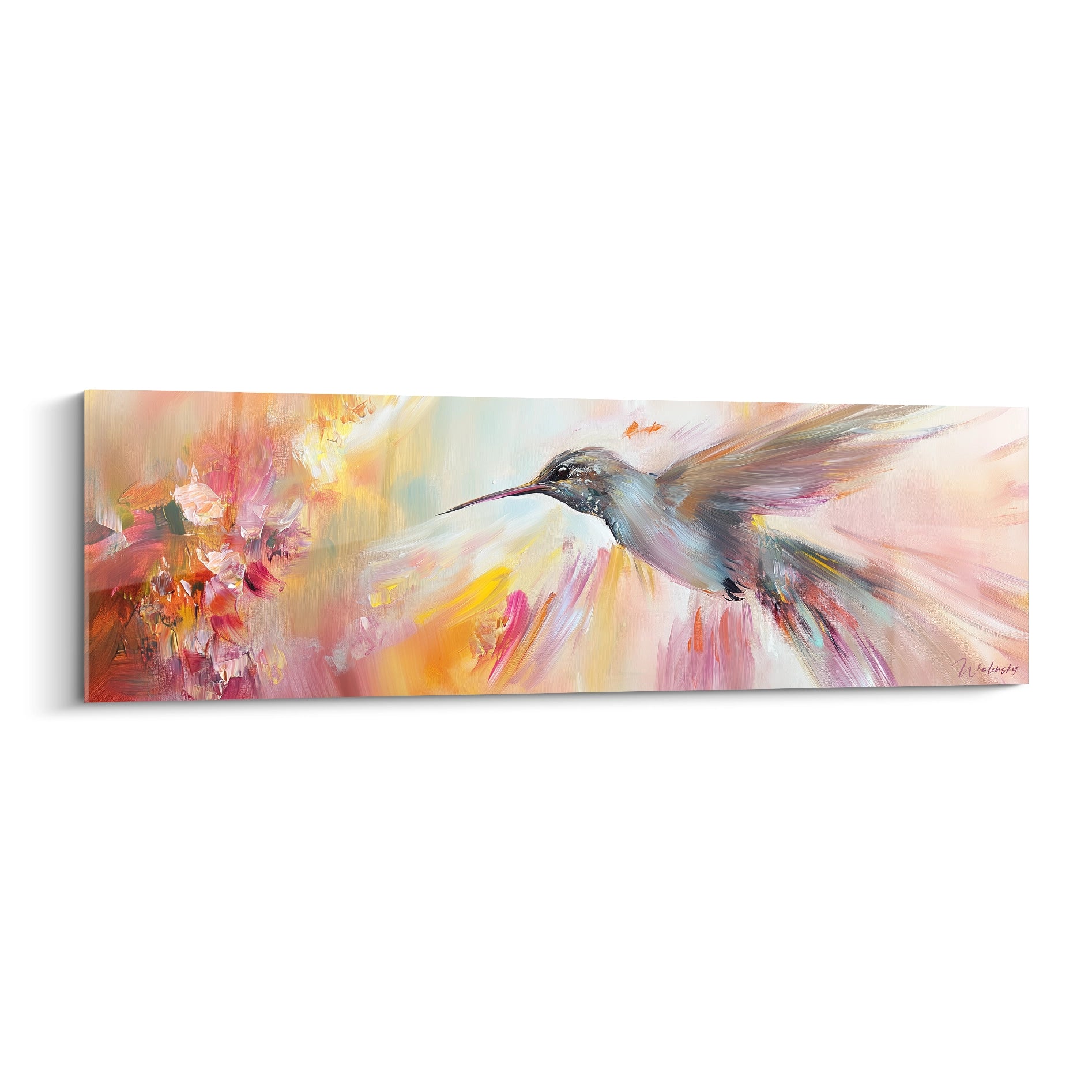 Tableau colibri Walensky avec des couleurs vives et un design abstrait inspirant