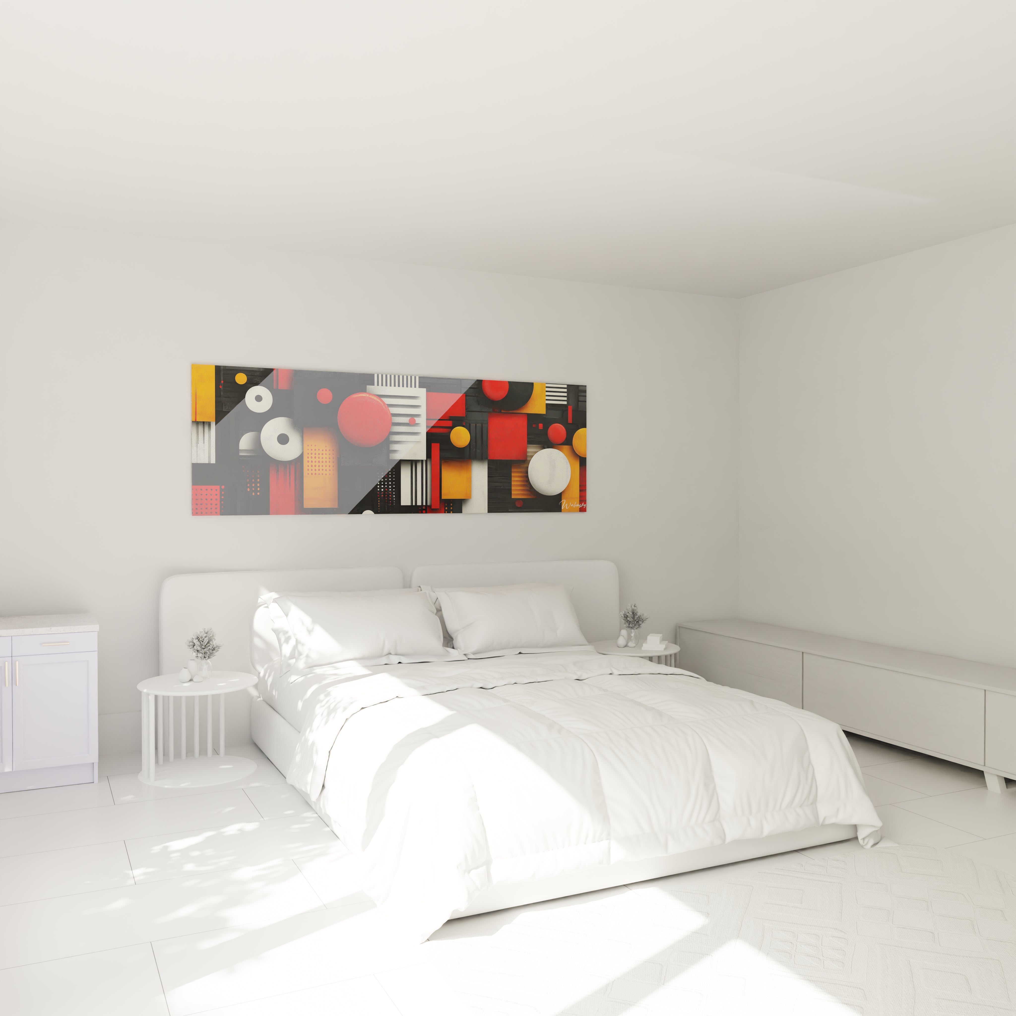 Tableau géométrique abstrait Walensky en couleurs vives pour décor moderne de chambre à coucher