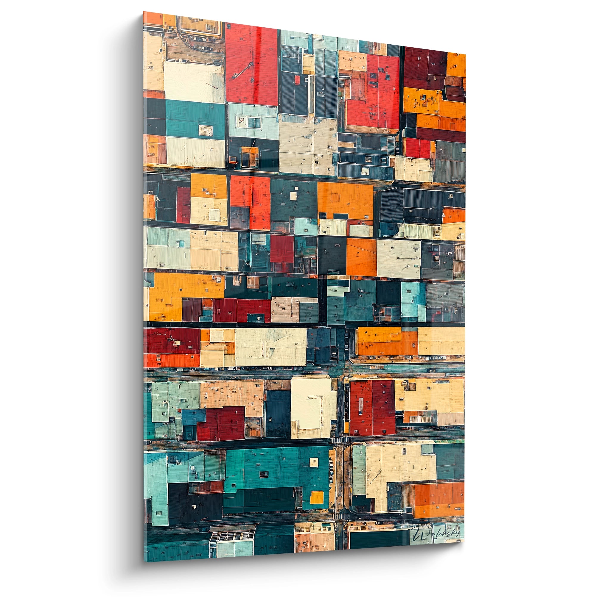 Tableau cubisme abstrait de Walensky représentant des formes colorées et géométriques