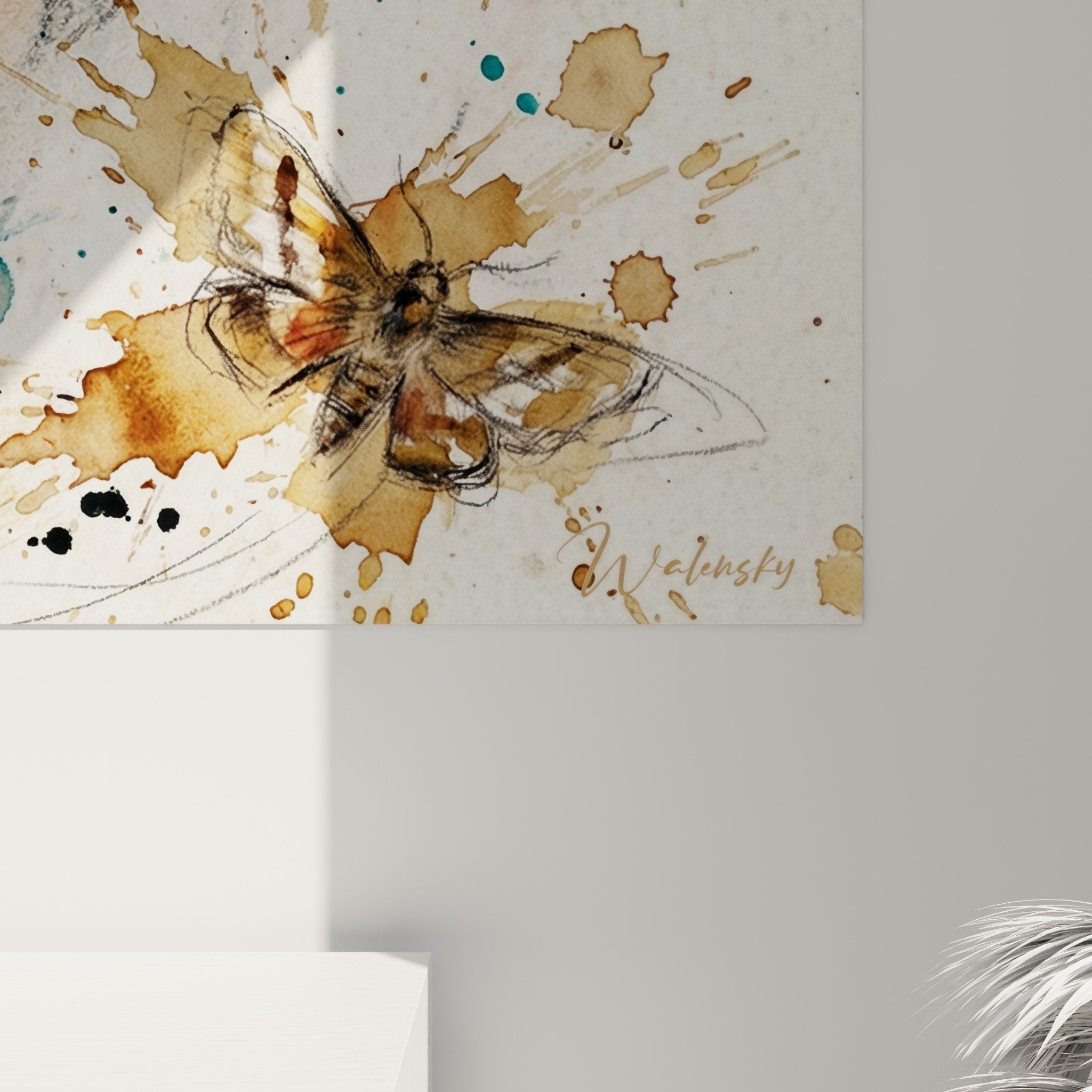 Übersicht Wandbild Fledermaus dynamischer Flug zeitgenössische Kunst farbige Spritzer moderne Dekoration