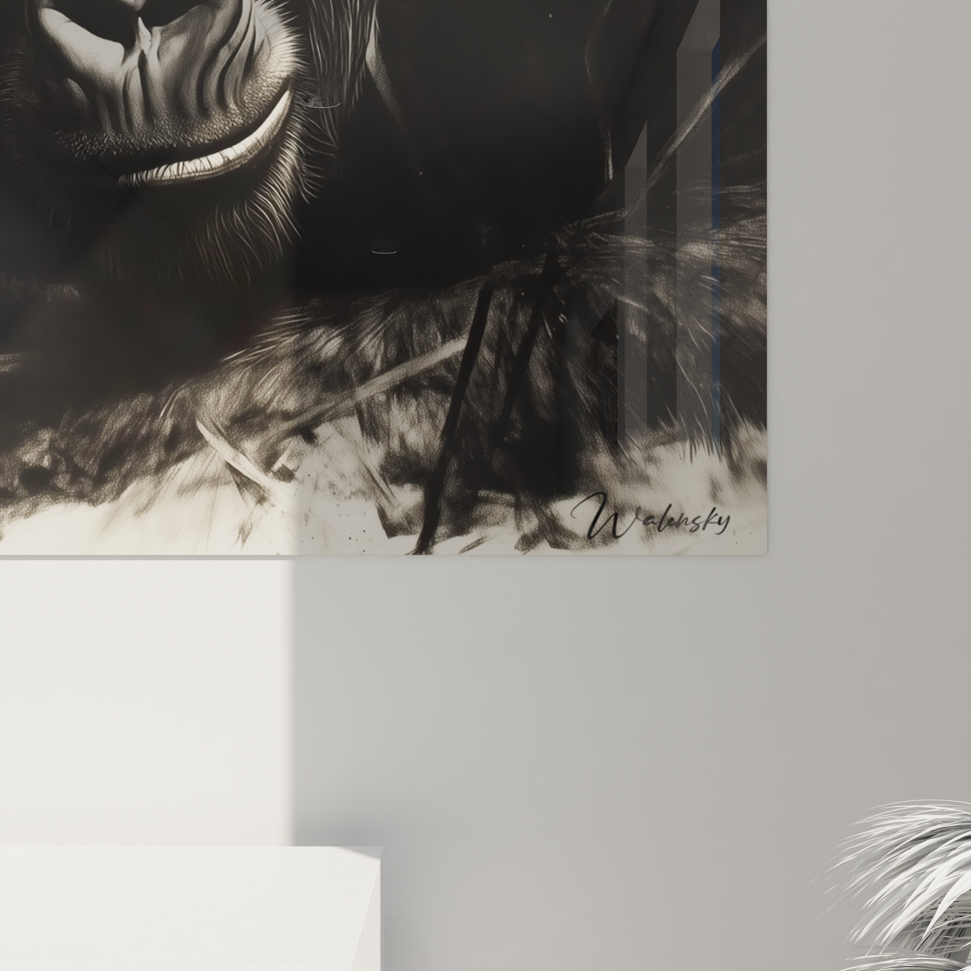 Tableau gorille en noir et blanc signé Walensky, parfait pour la décoration moderne