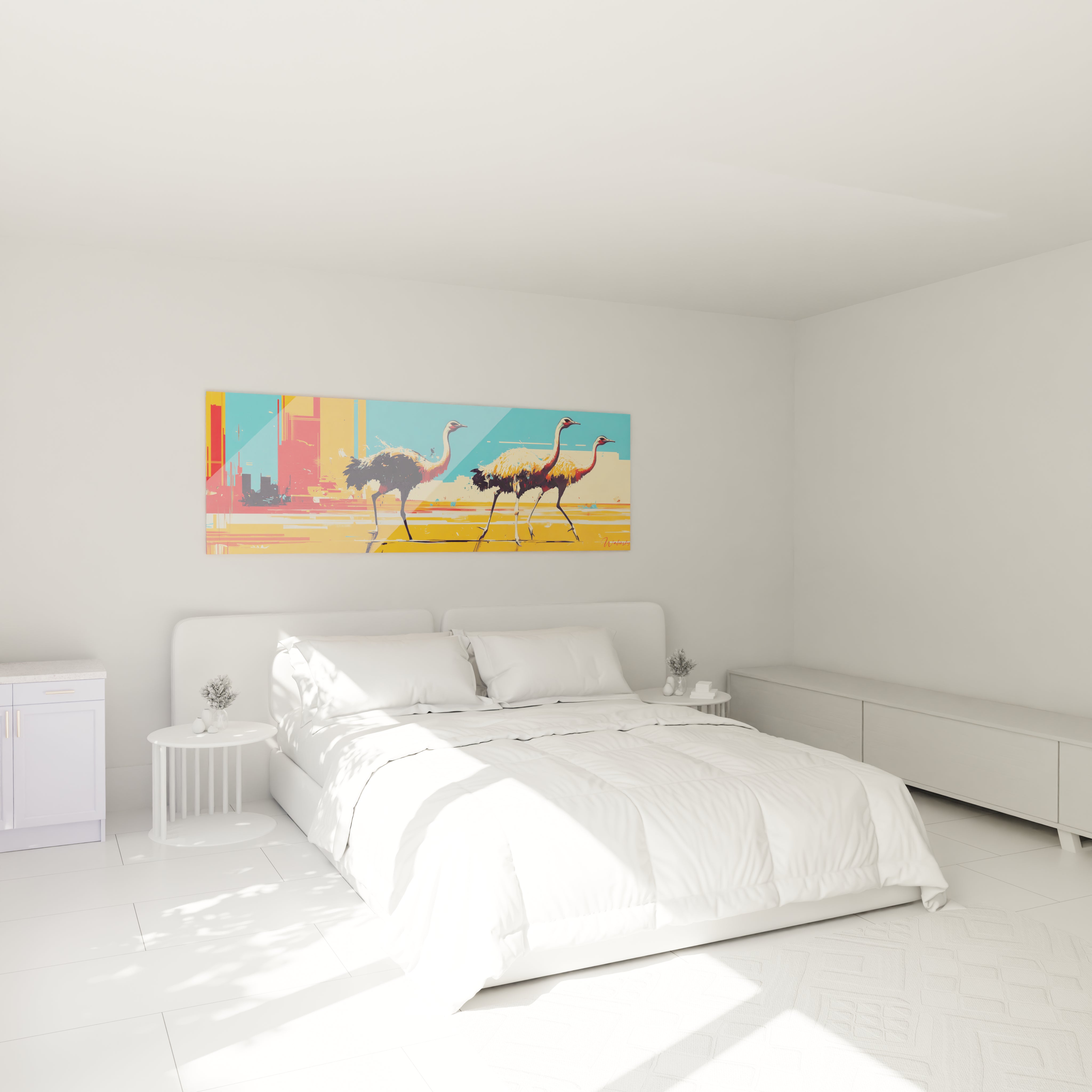 Tableau mural Walensky représentant des autruches dans un paysage coloré pour une décoration moderne