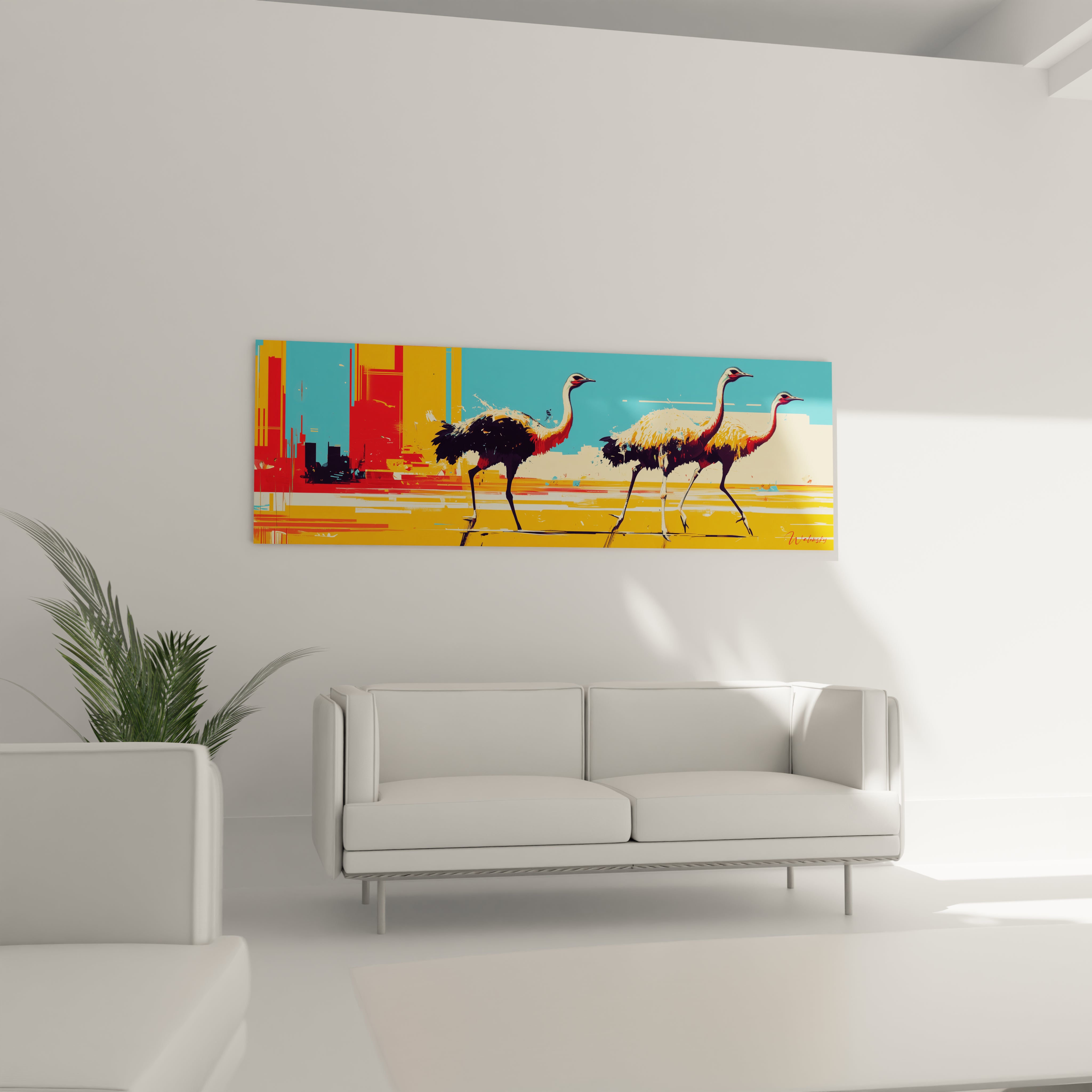 Tableau mural d'animaux de Walensky avec des autruches sur fond coloré moderne
