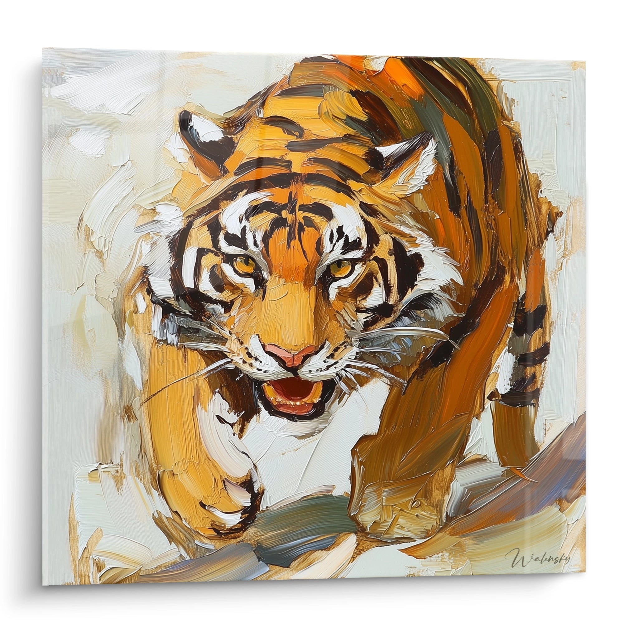 Tableau tigre Walensky peinture moderne vif avec détails en orange noir et blanc