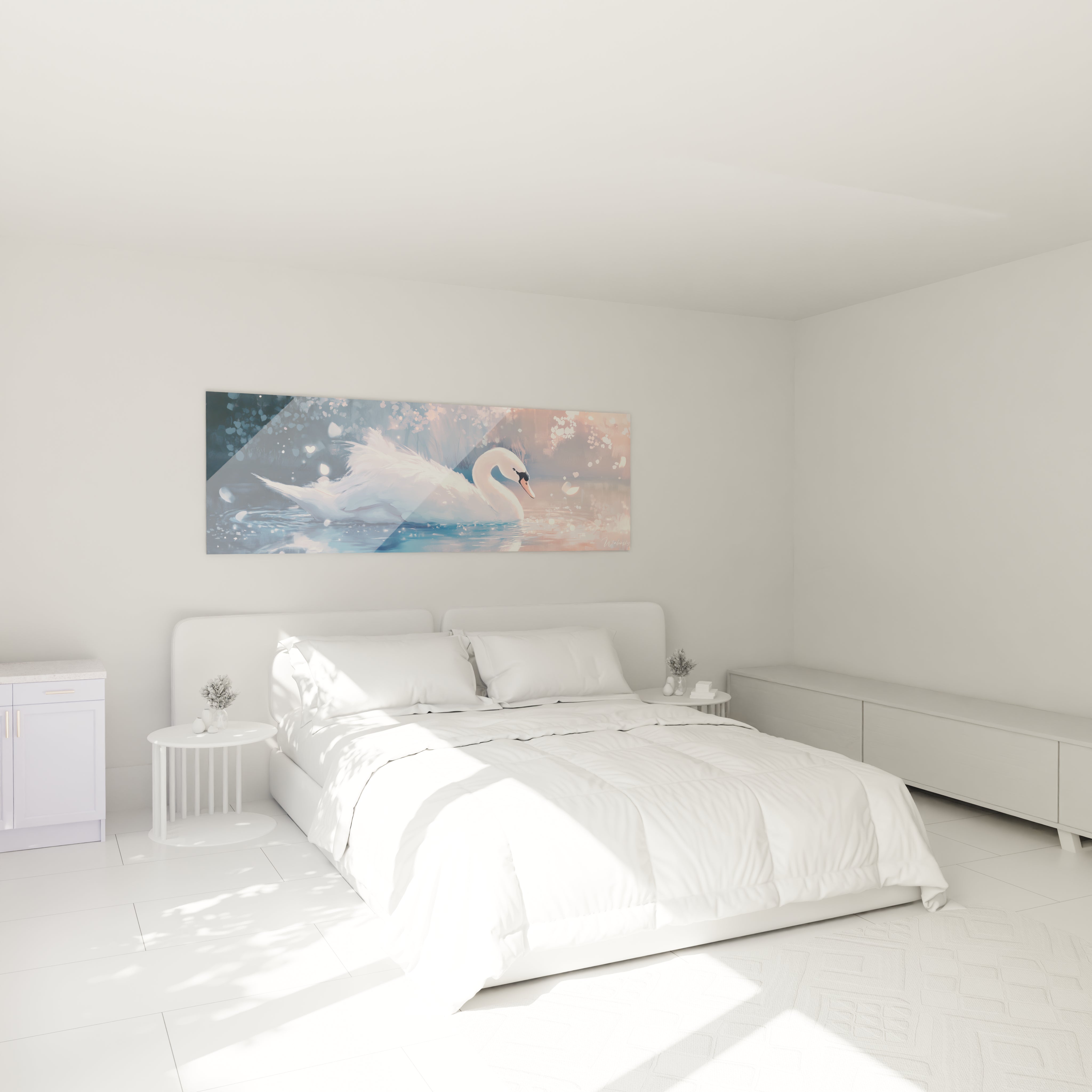 Tableau cygne Walensky pour décoration contemporaine de chambre avec couleurs douces