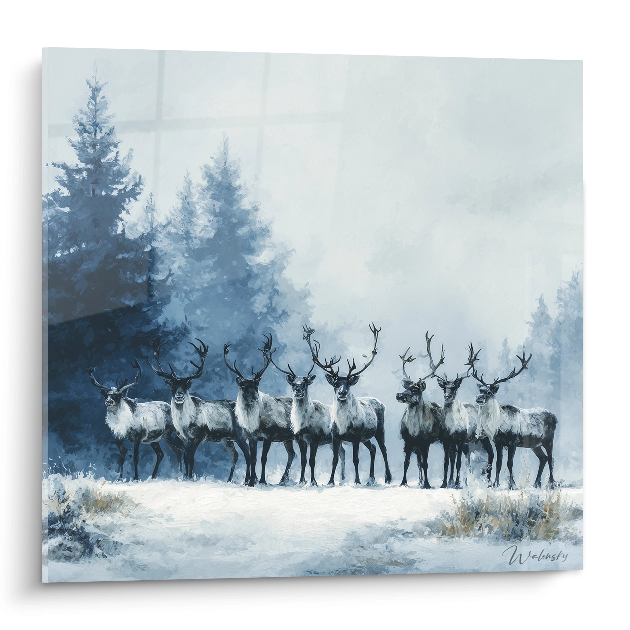 Tableau mural représentant des rennes Noël en hiver, idéal pour la décoration festive