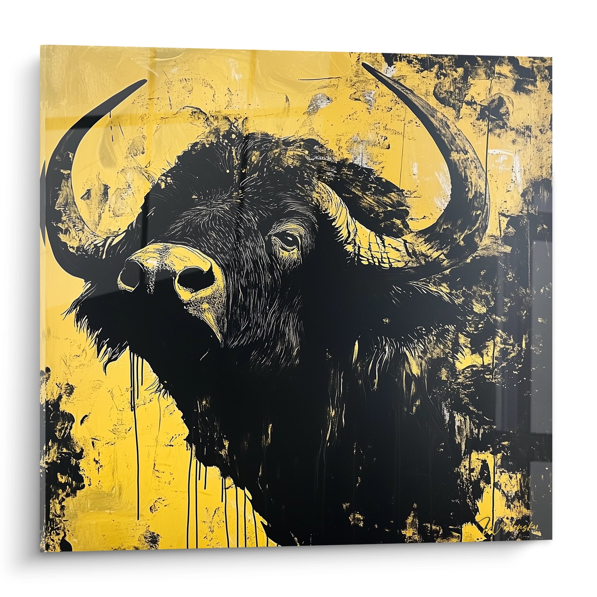 Tableau buffle Walensky noir et jaune avec illustration artistique moderne du buffle