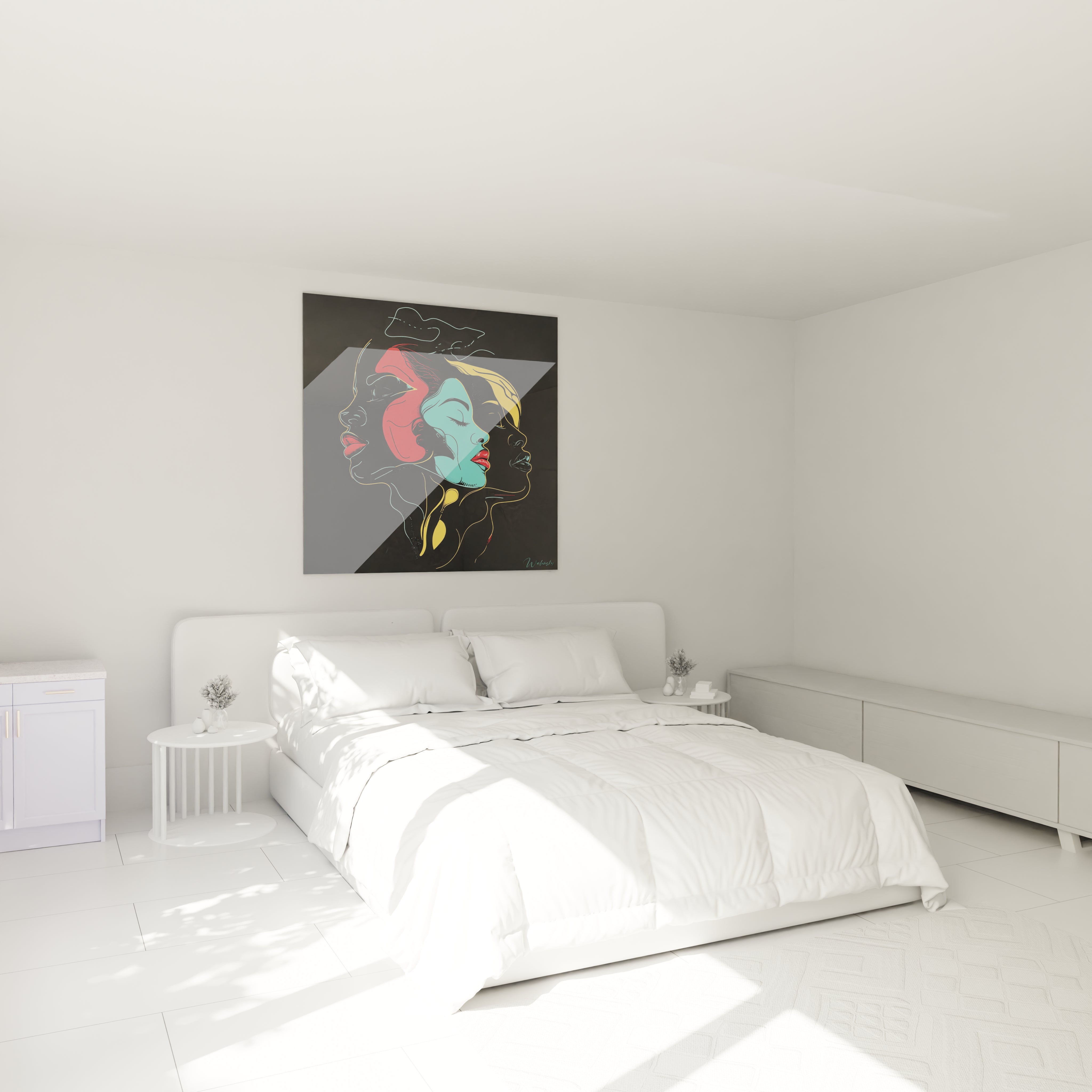Tableau africain mural Walensky représentant une tortue dans une chambre lumineuse et décorée en blanc
