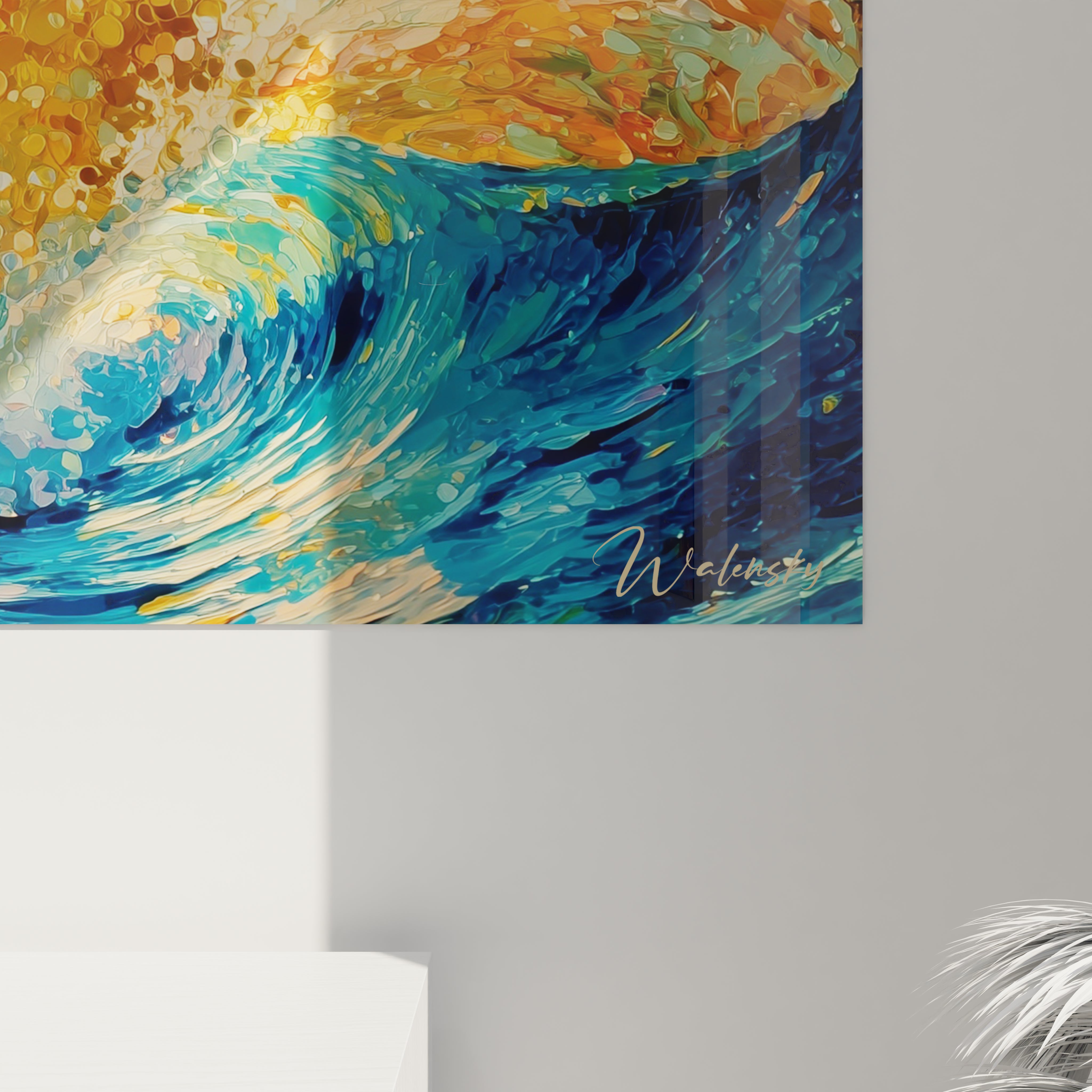 Tableau mural Walensky gros plan sur une vague sombre en texture pointillisme tableau vague pointillisme