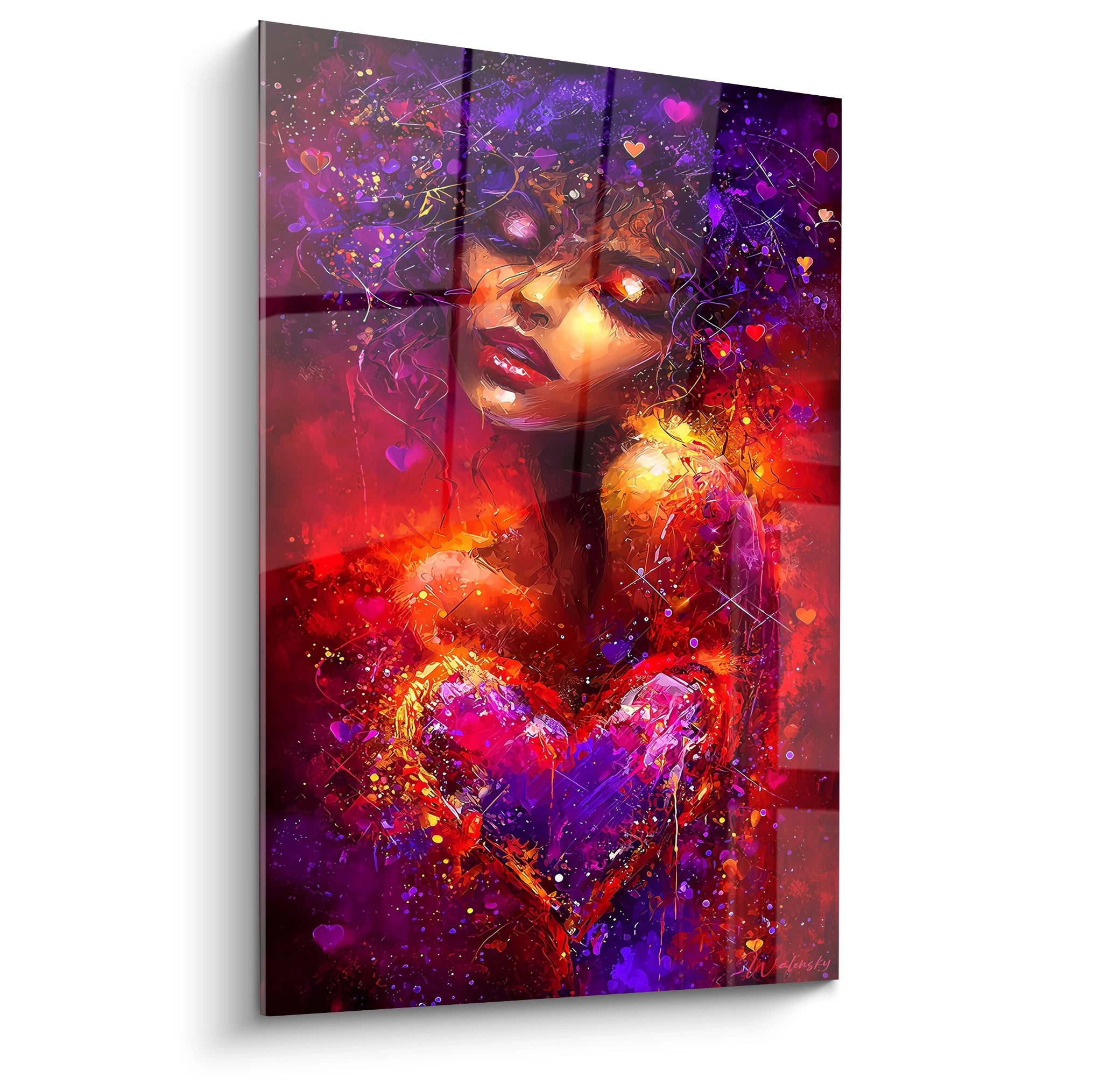 Walensky tableau visage femme saint valentin peinture murale colorée portrait féminin romantique coeur vibrant