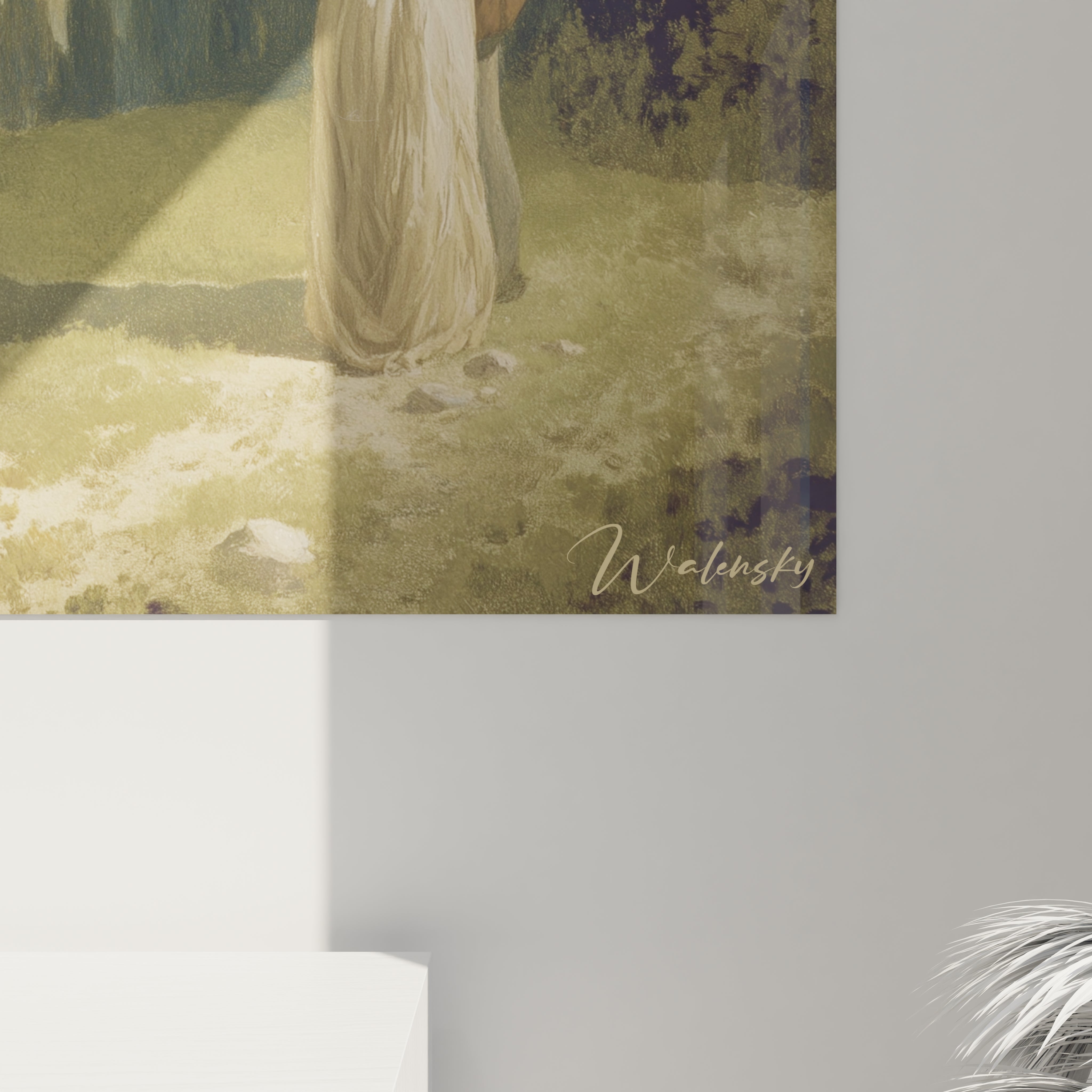 Tableau mural Walensky montrant détail de tableau montagne romantique avec silhouette en robe et lumière douce