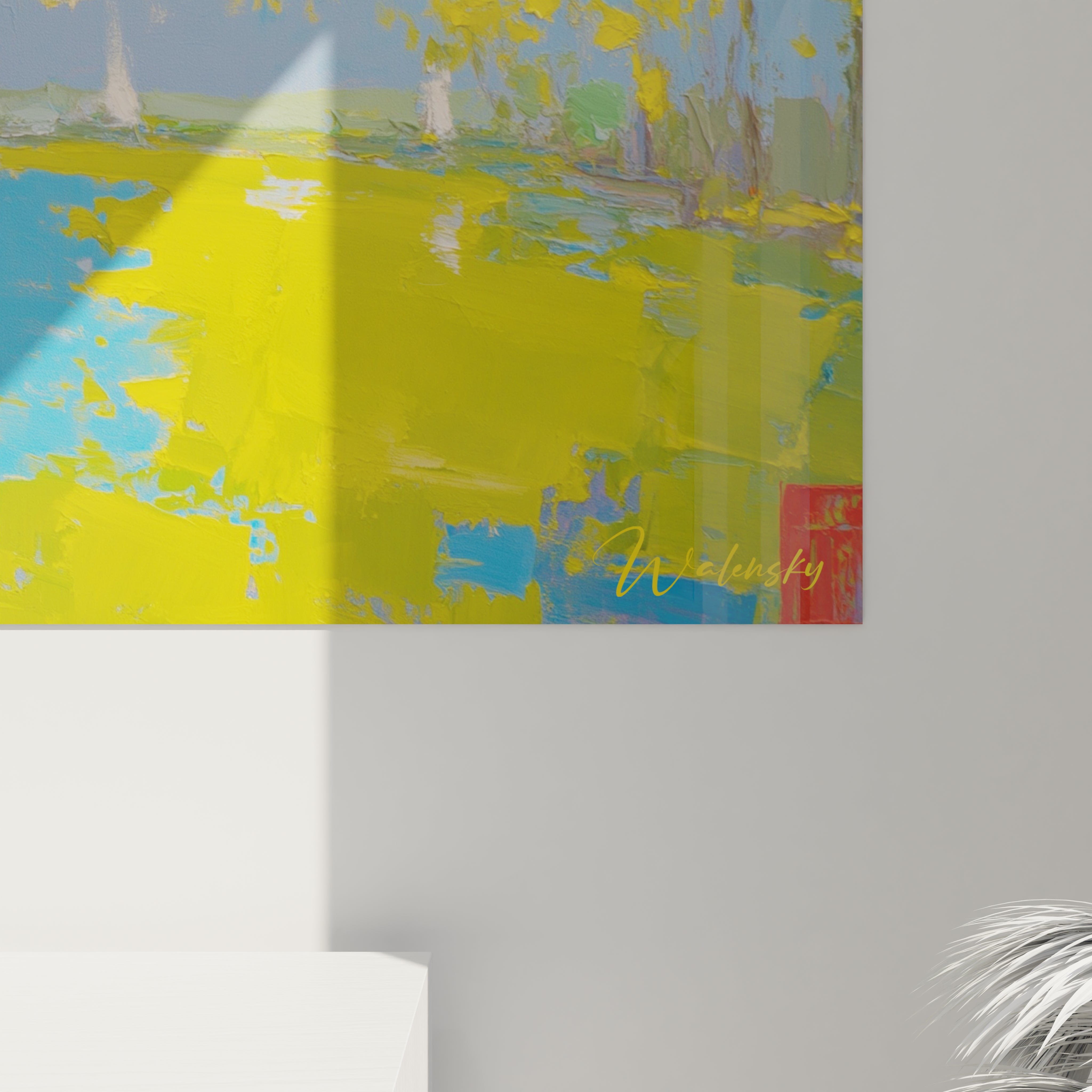 Tableau mural Walensky tableau voiliers impressionniste aux teintes jaunes et bleues signé