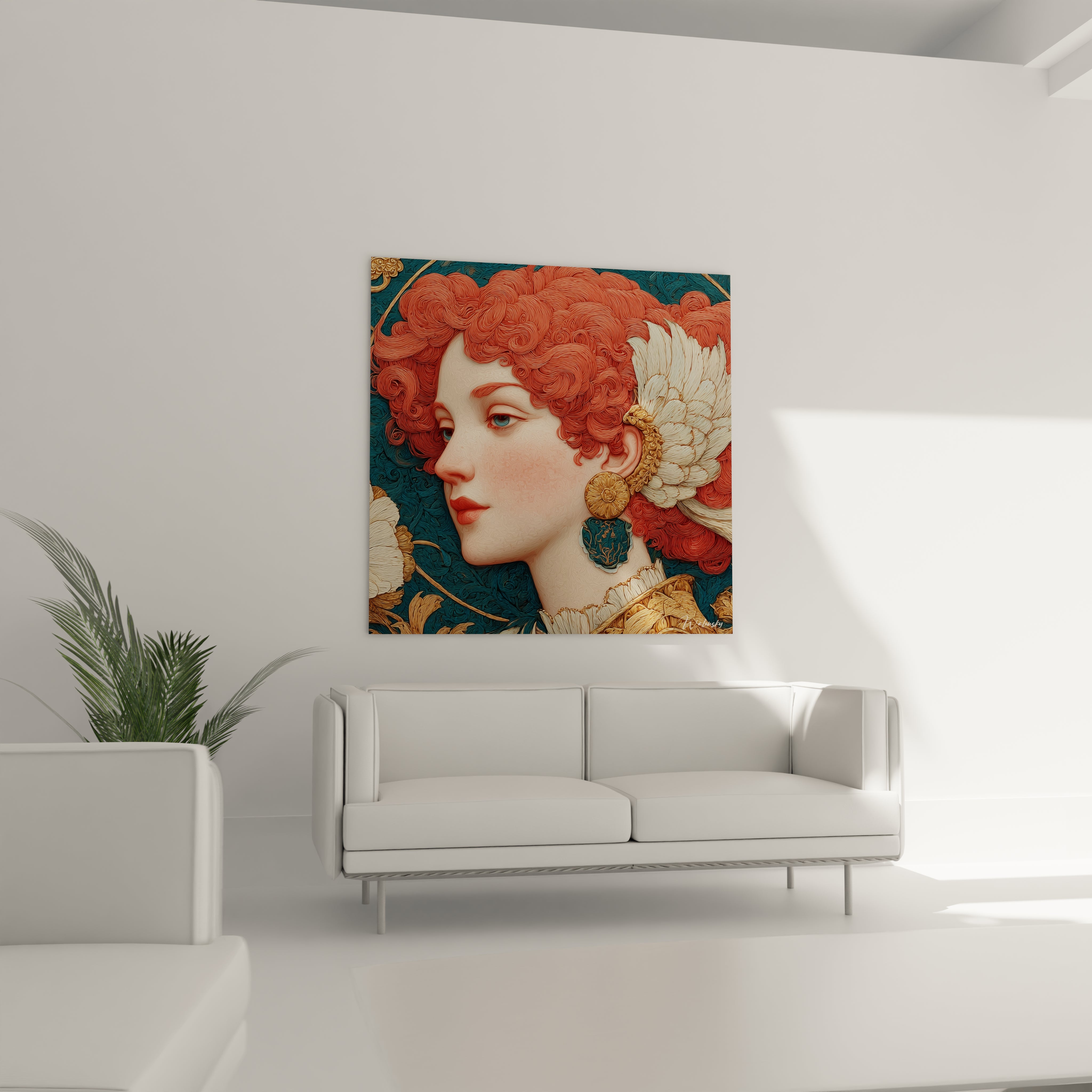 tableau art nouveau femme Walensky portrait de femme rousse ornement floral pour décoration murale élégante