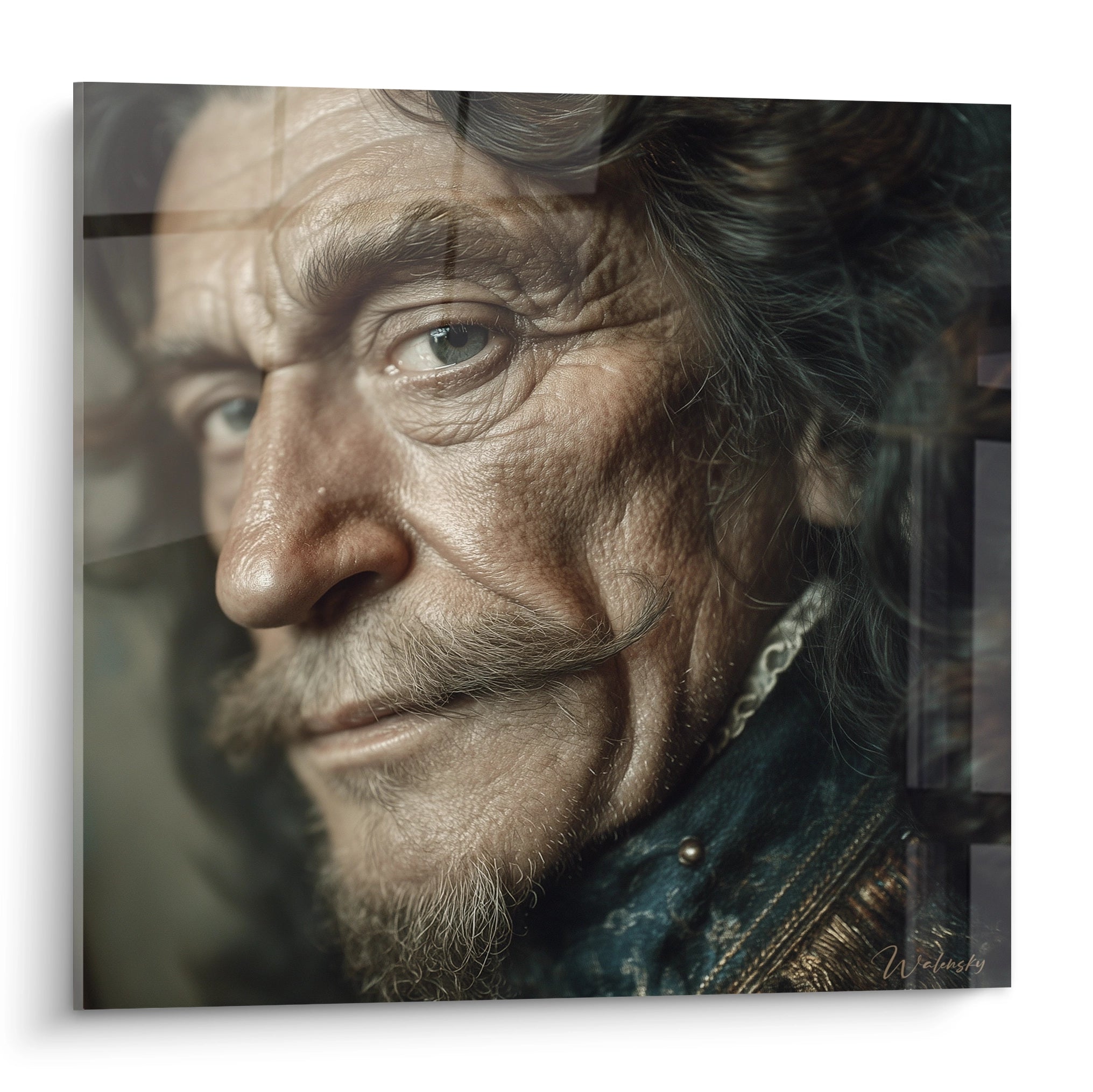 Tableau mural Walensky portrait gros plan d'un homme age au visage ride tableau artistique regard éternel