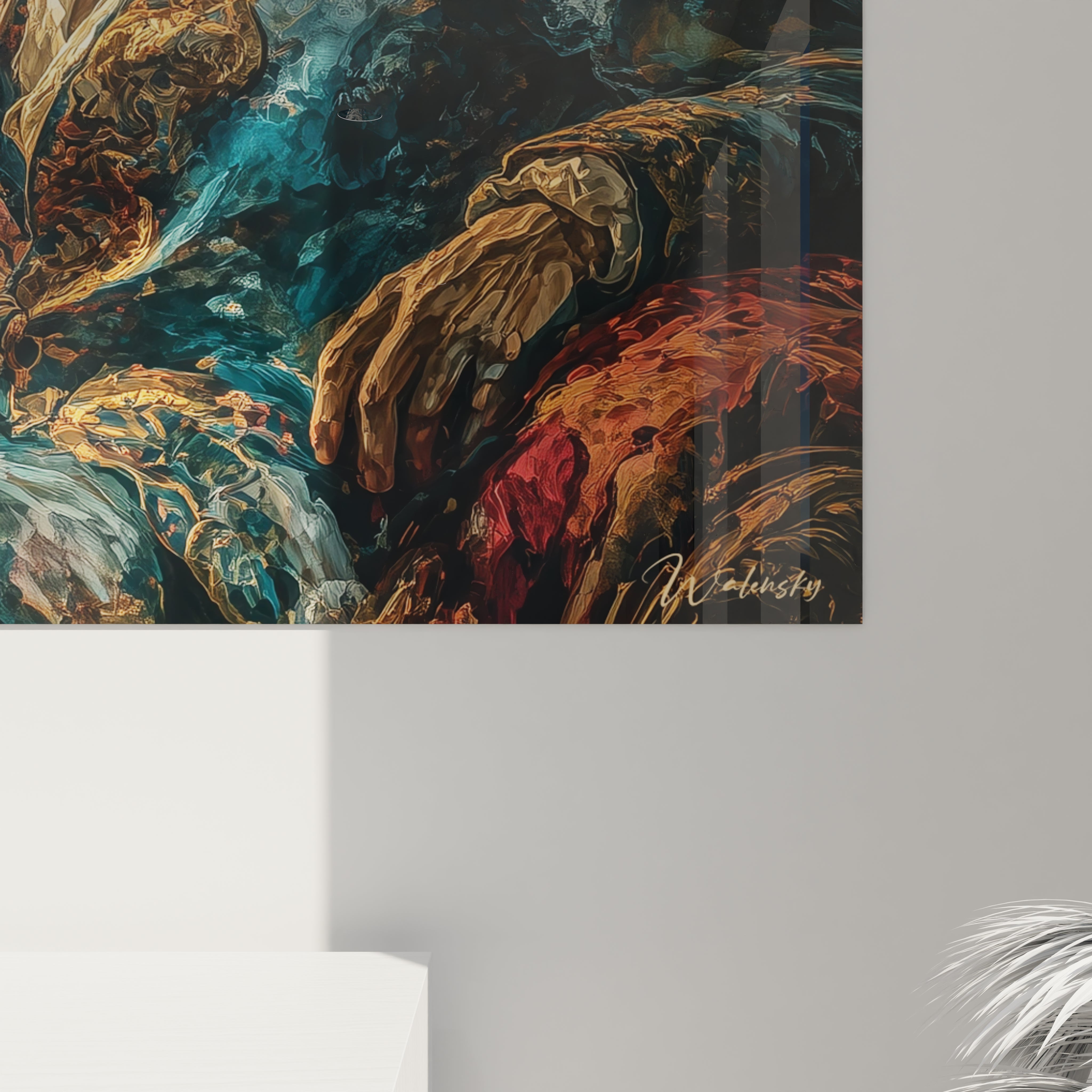 tableau baroque homme créateur Walensky gros plan sur main masculine peintures riches textures et couleurs