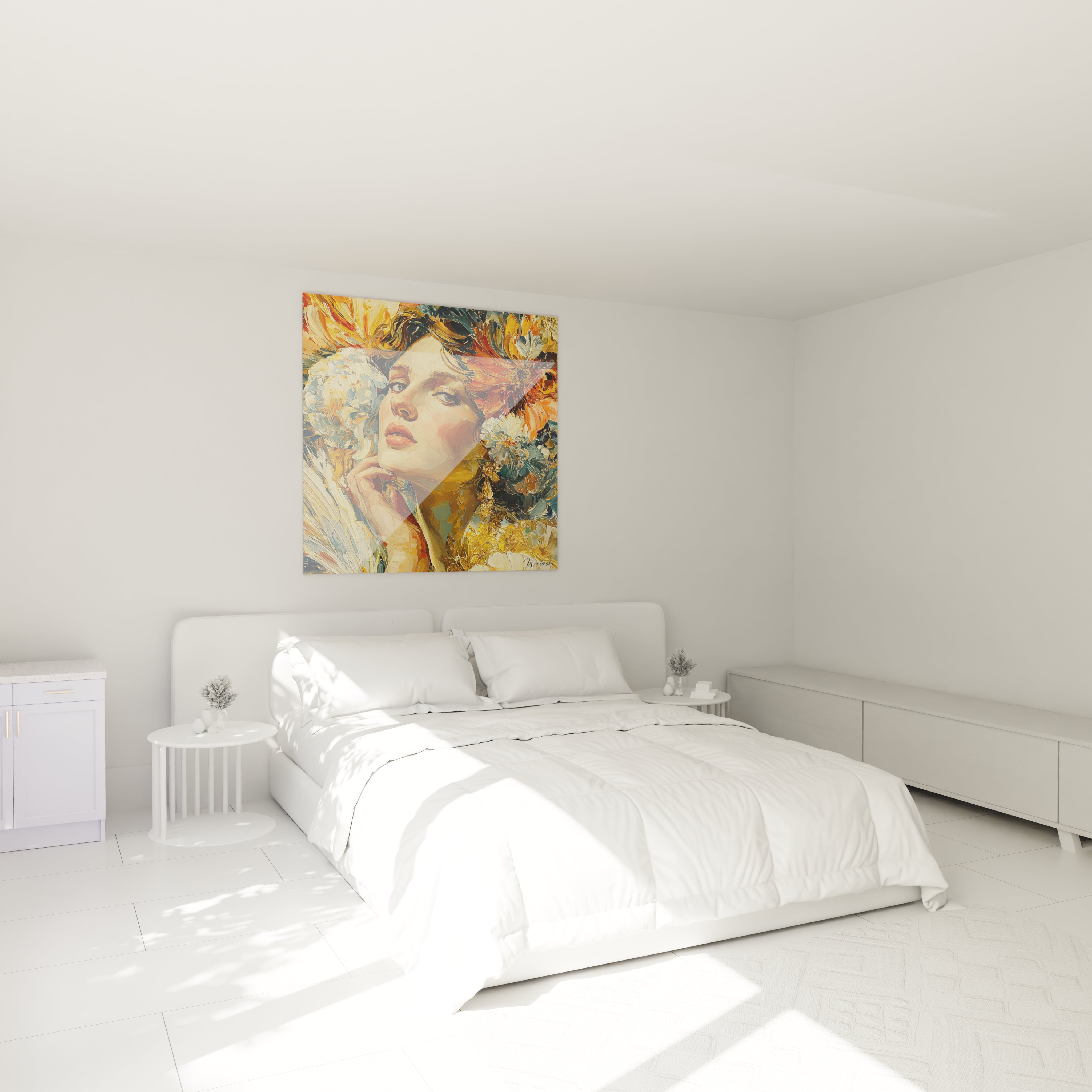 Tableau mural Walensky portrait coloré d une femme aux motifs baroques et floraux tableau femme baroque au dessus du lit