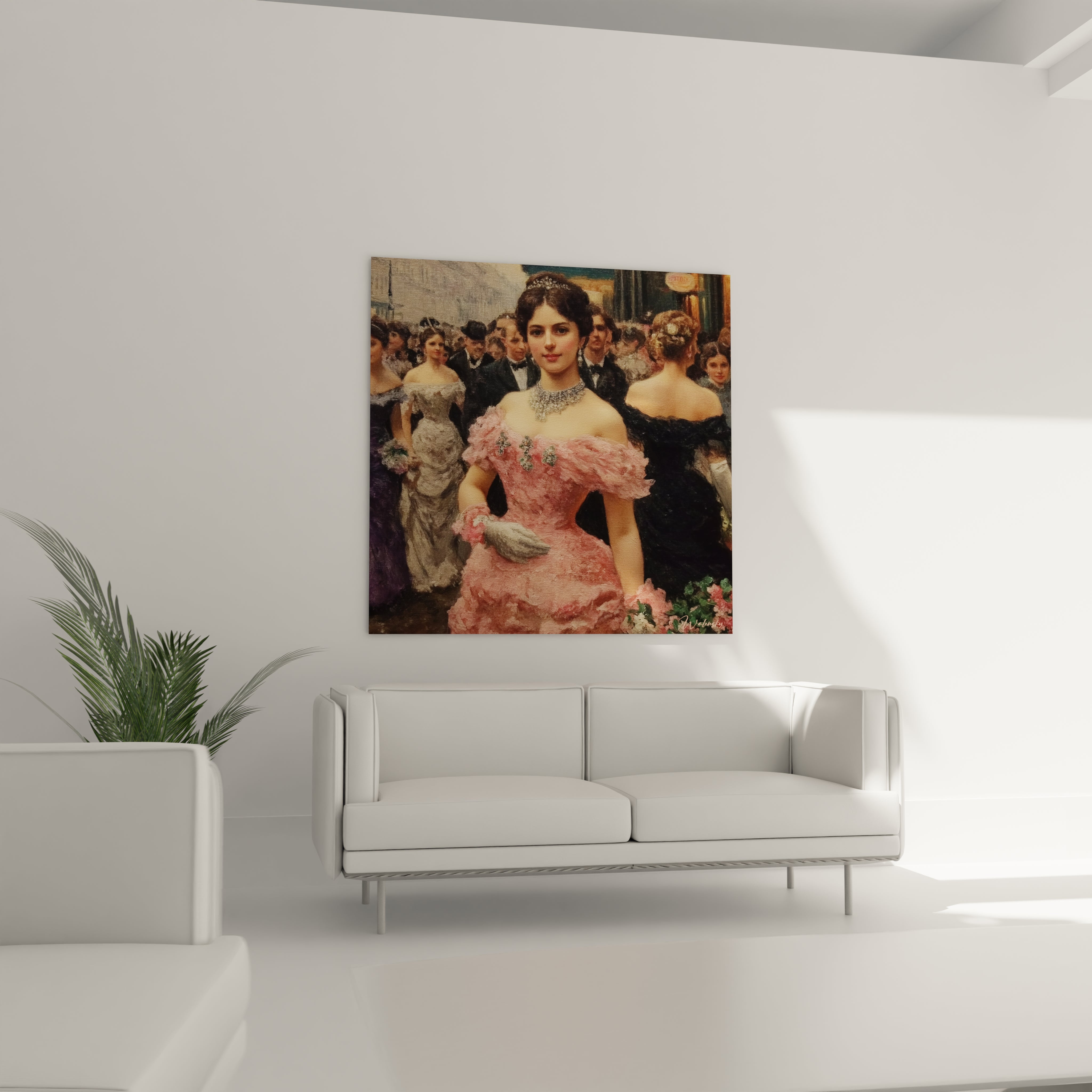 Walensky tableau femme élégante en robe rose au bal peinture murale vintage pour décoration salon