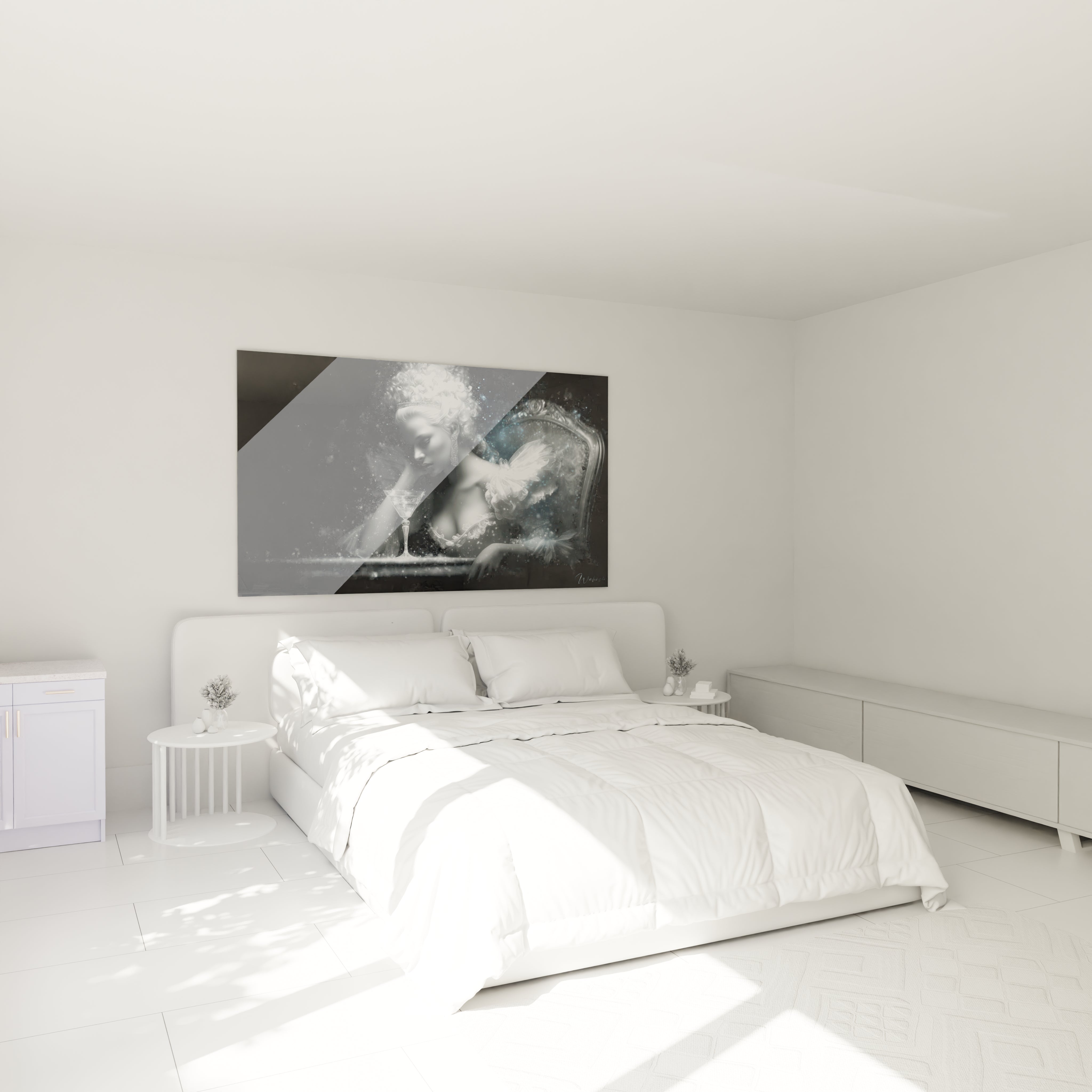 Tableau mural Walensky tableau femme Marie-Antoinette moderne portrait noir et blanc au dessus d un lit minimaliste