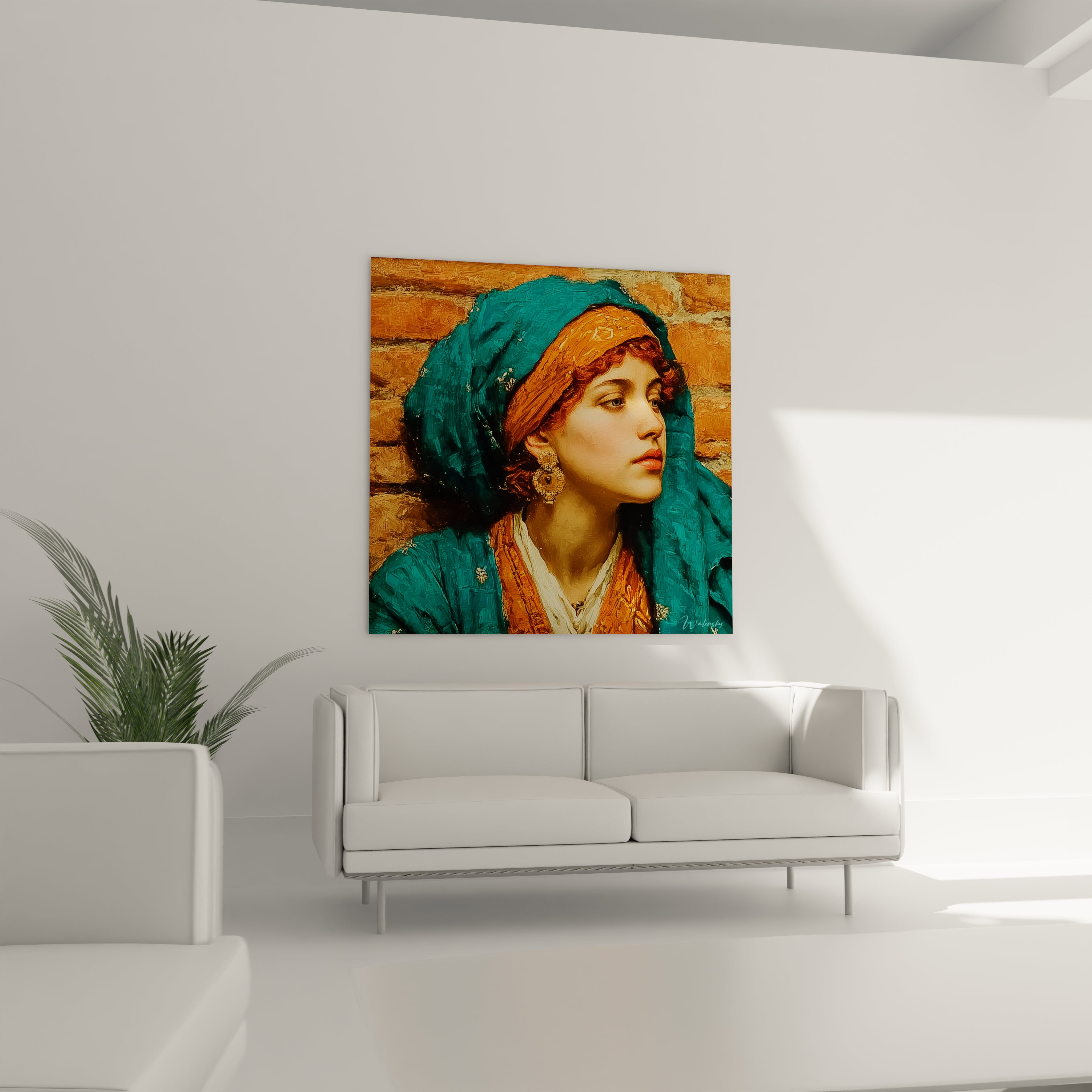 Tableau mural Walensky tableau femme orientale portrait d une femme en turban turquoise style classique pour salon