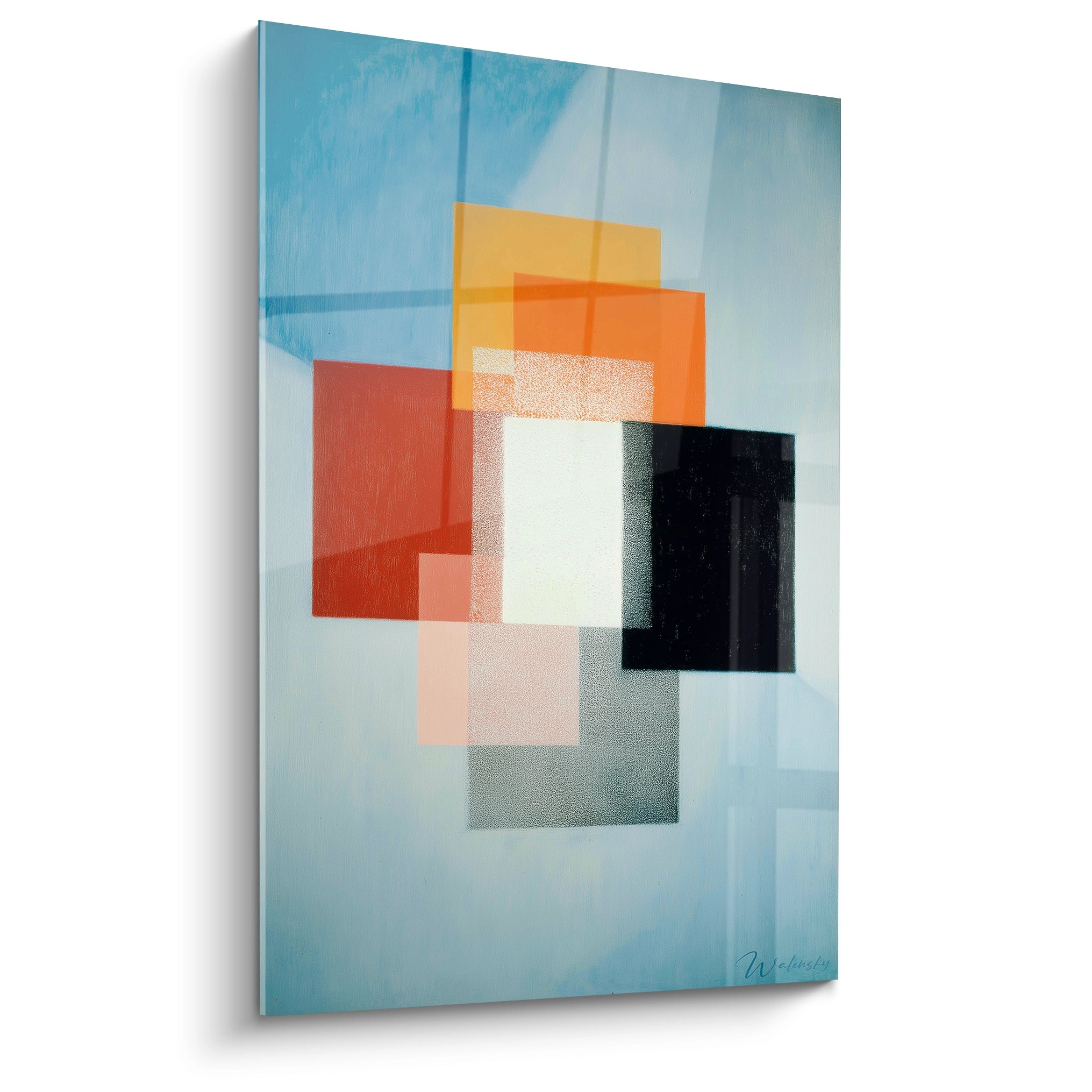 Tableau mural Walensky tableau formes géométriques constructivisme avec carrés colorés superposés bleu orange noir
