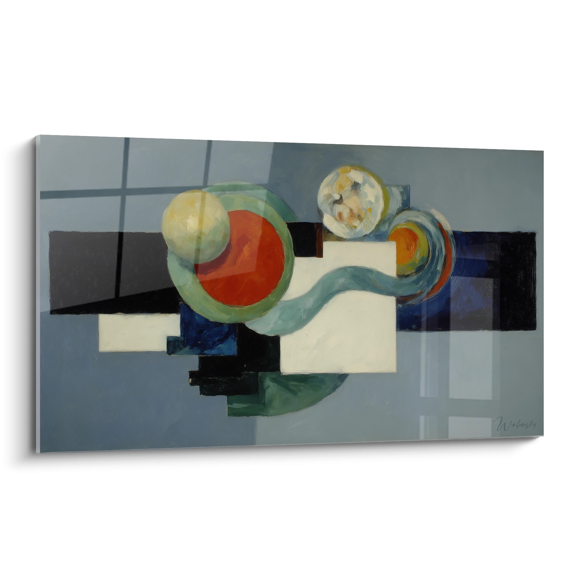 Tableau mural Walensky tableau géométrique dadaïsme tons bleu gris formes circulaires et rectangles abstraits