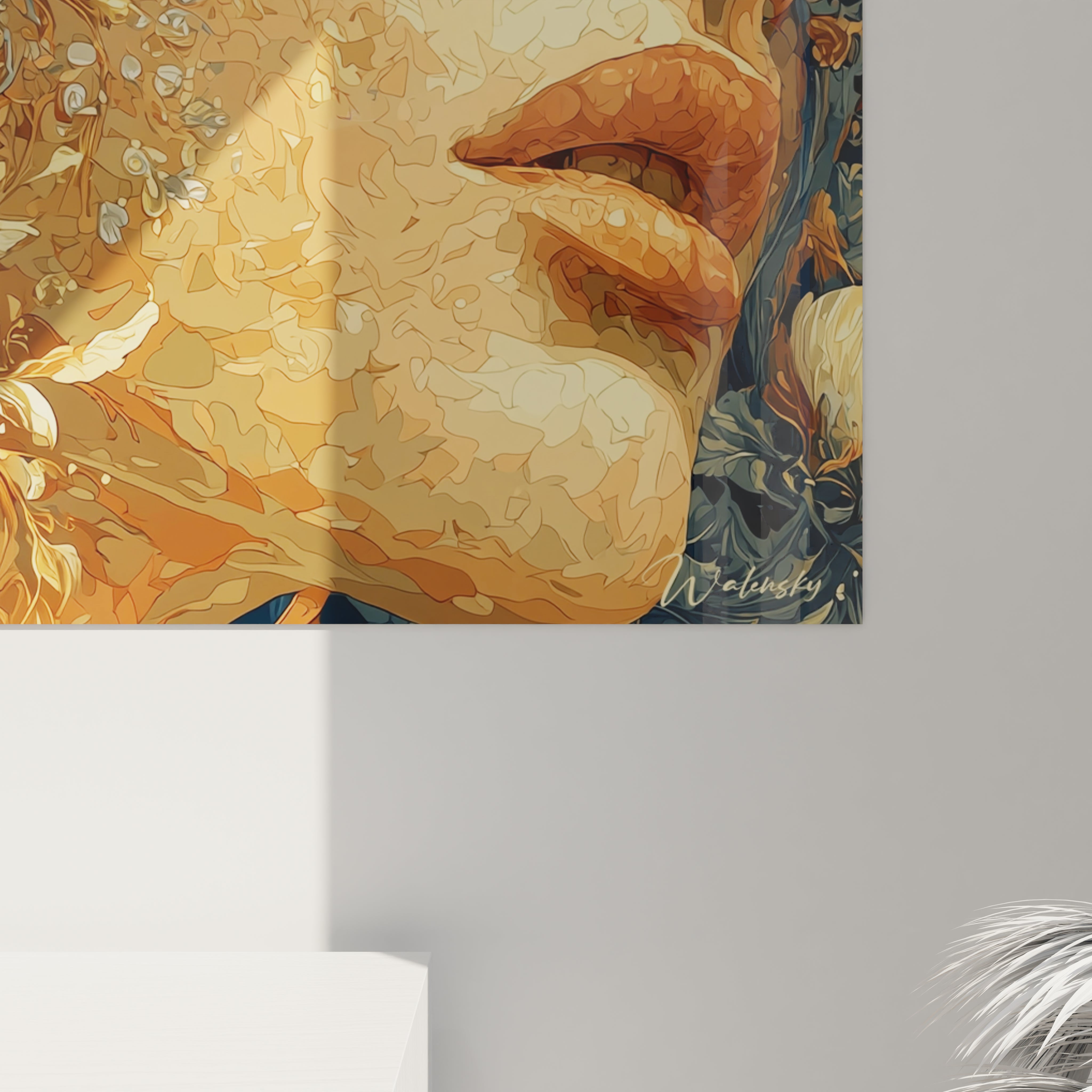 Tableau gothique visage féminin Walensky gros plan sur lèvres peintes et fleurs décoratives pour mur