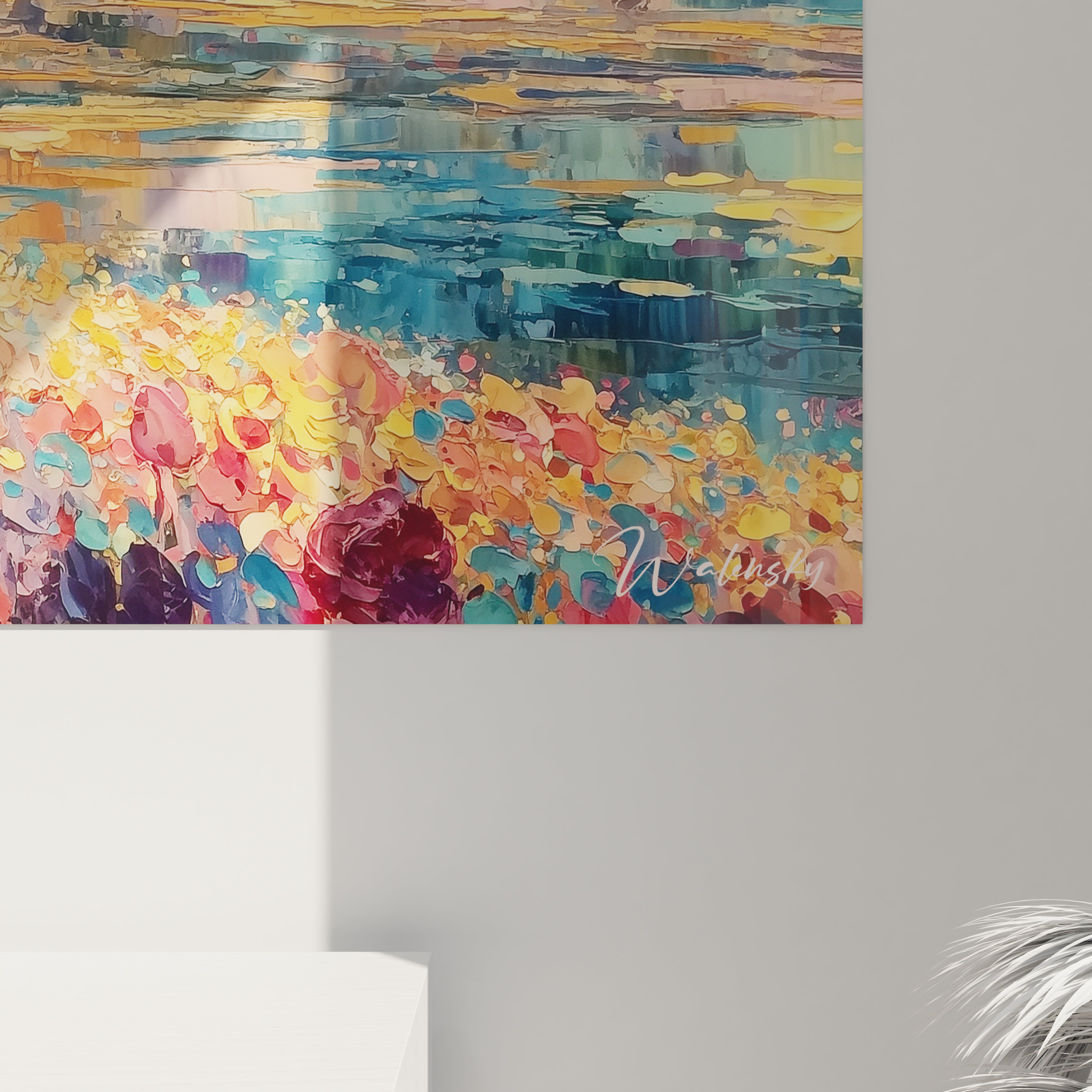 Tableau mural Walensky montrant des jambes de chevaux et herbe en tons chauds peinture tableau impressionniste paysage