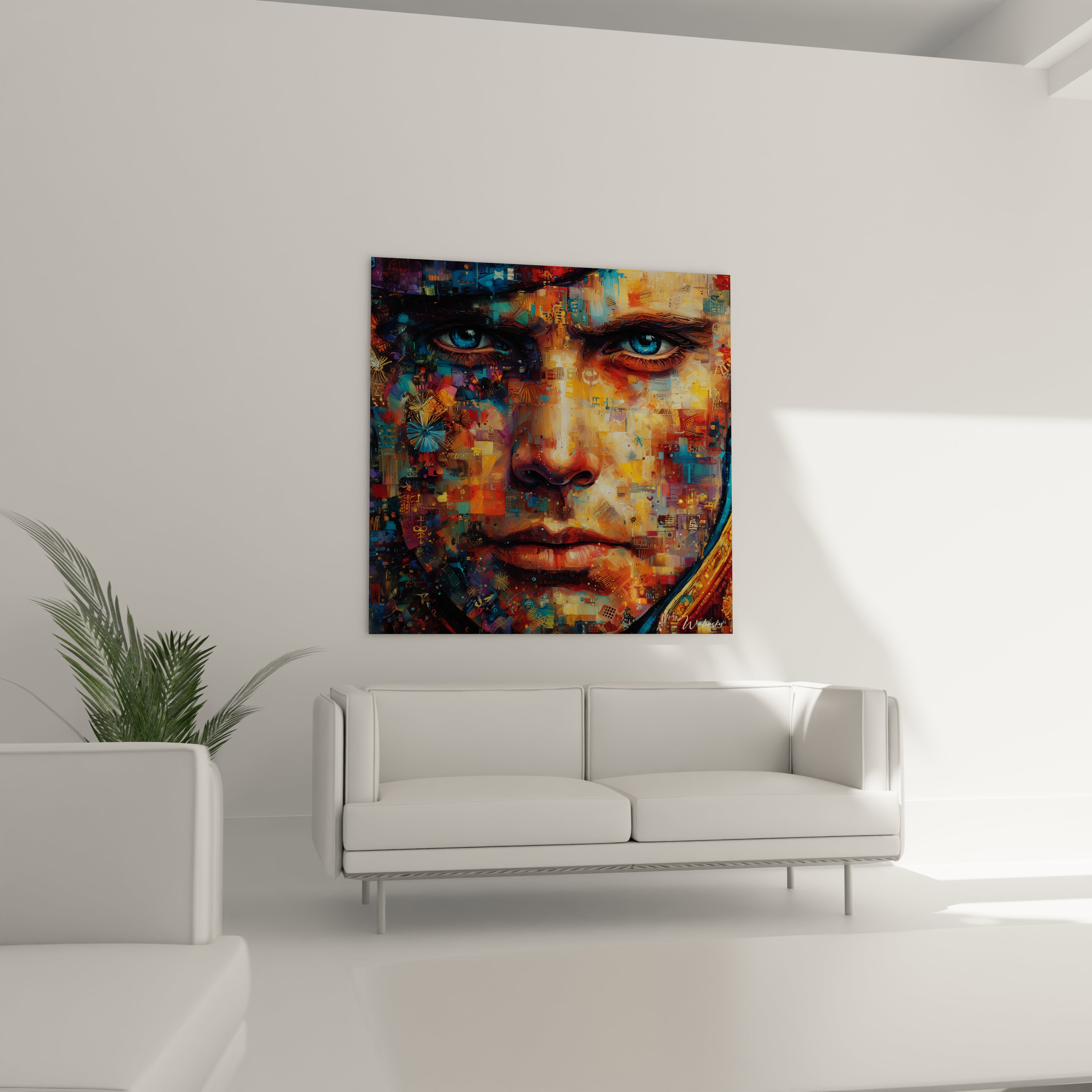 Tableau mural Walensky portrait coloré et abstrait de Napoléon suspendu au dessus d un canapé tableau napoléon conquérant
