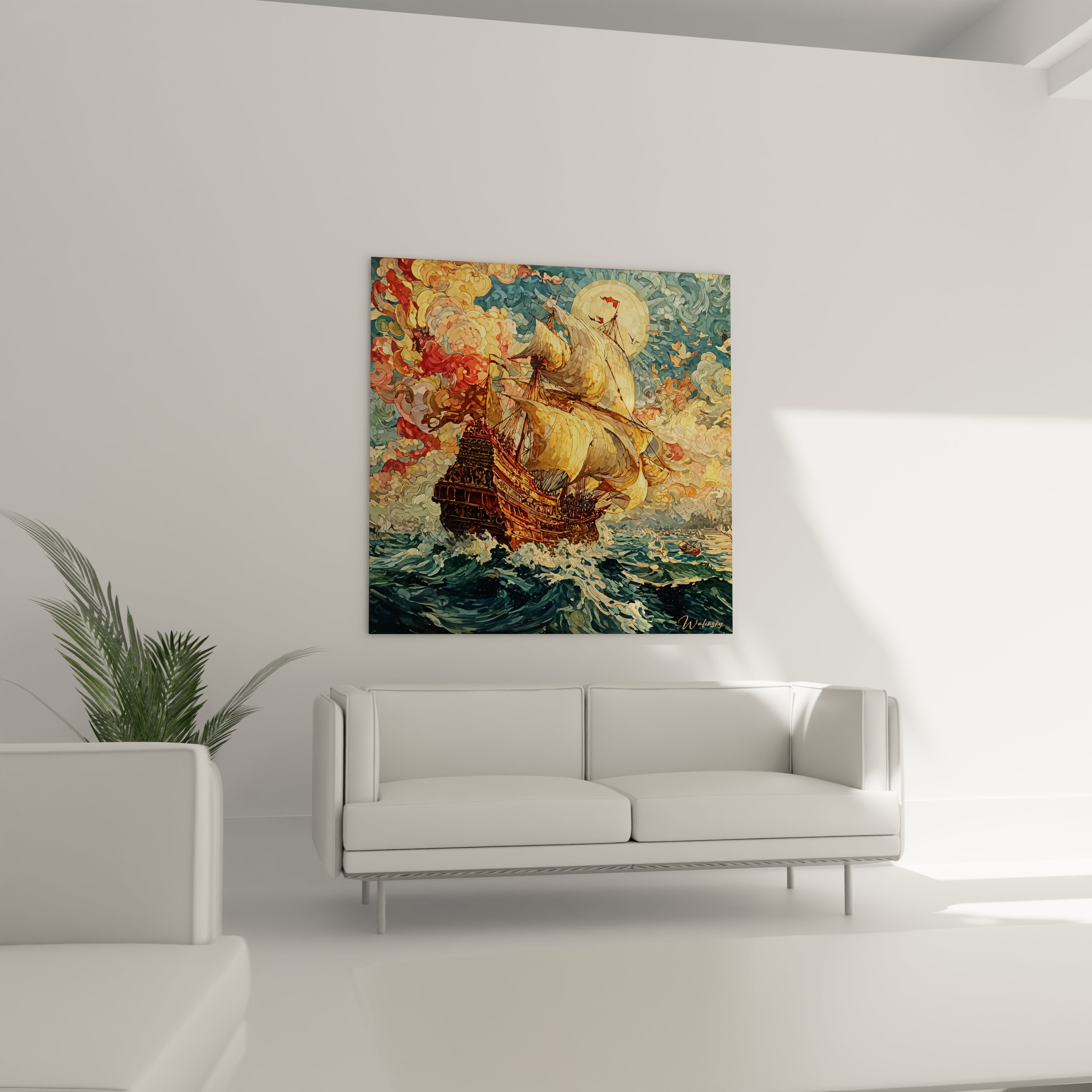 Tableau mural Walensky avec tableau navire mer déchaînée peint a la main sur toile decorative pour salon