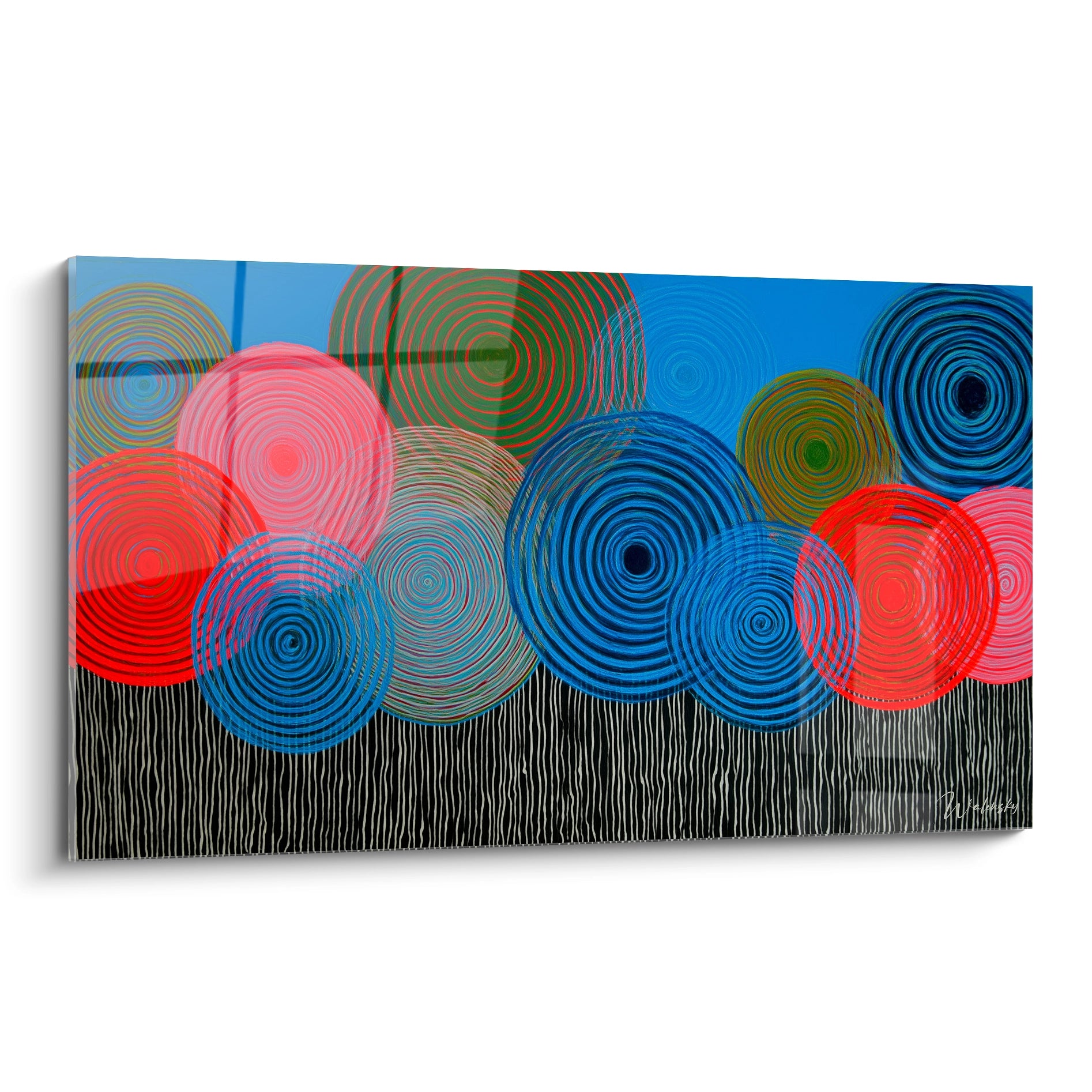 Tableau Walensky tableau op art cercles concentriques multicolores sur toile panoramique pour decoration murale moderne
