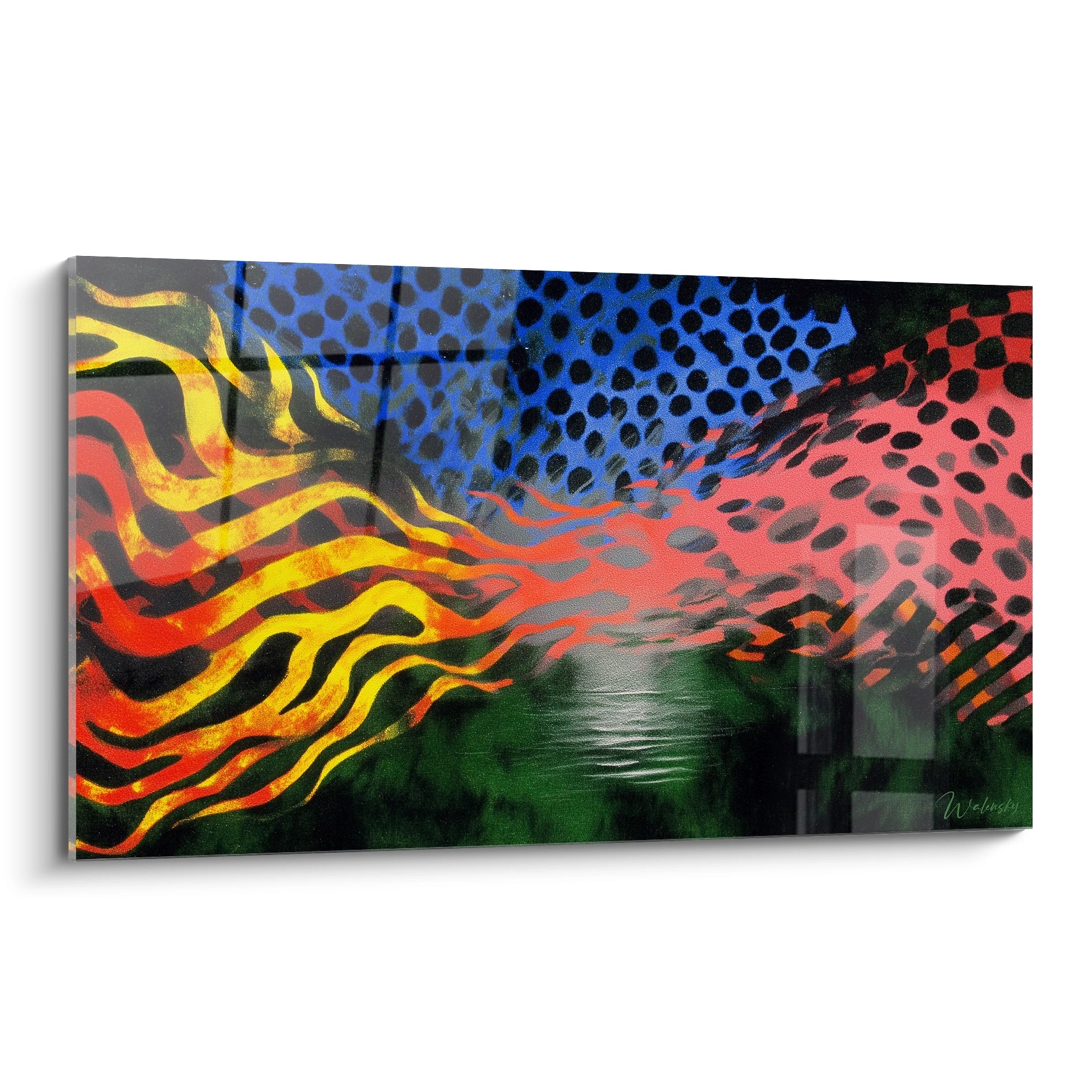 Walensky tableau mural coloré abstrait avec motifs ondulés et pois inspiré du tableau op art vague cinétique