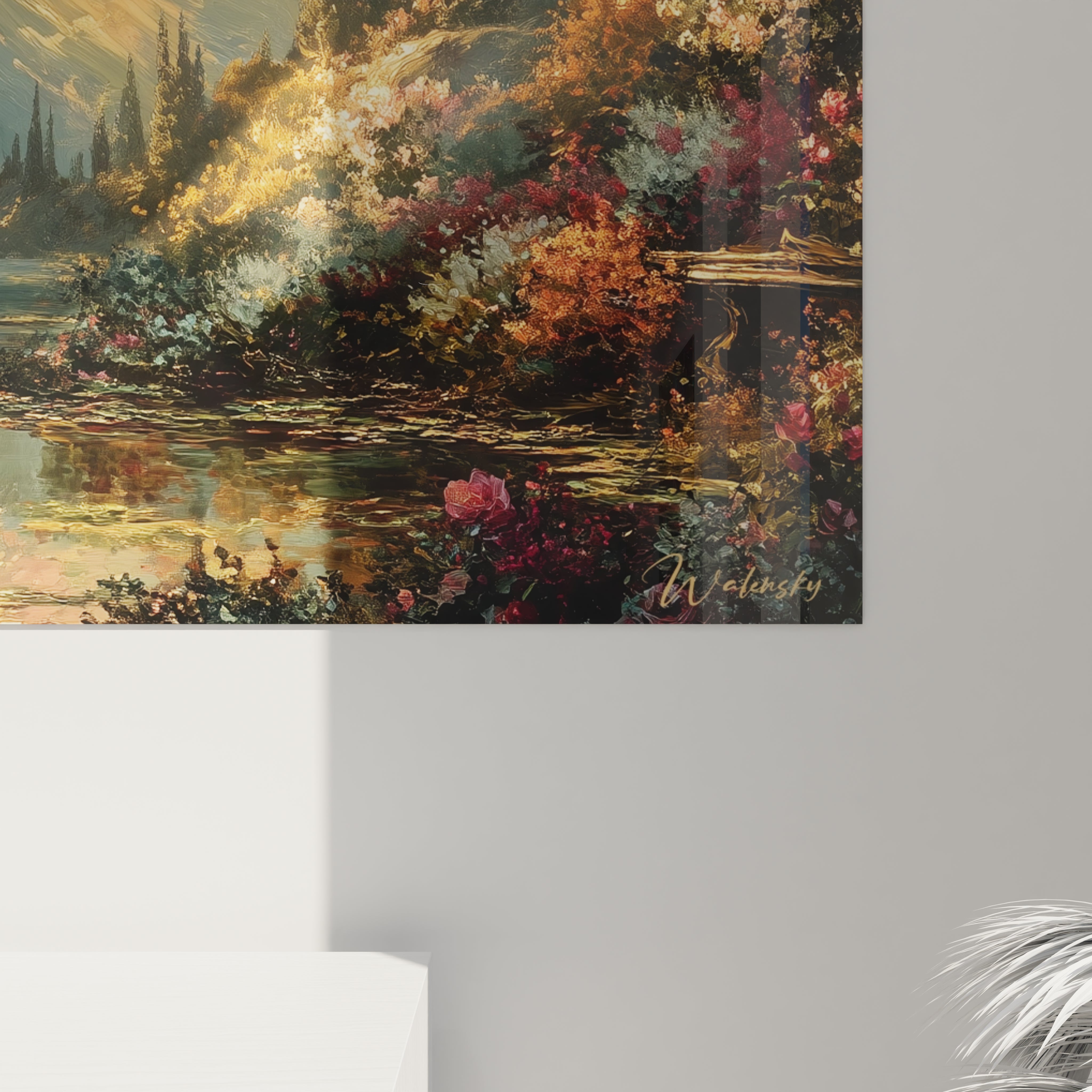 Tableau mural Walensky tableau paysage gothique représentant un lac réfléchissant une forêt automnale fleurie