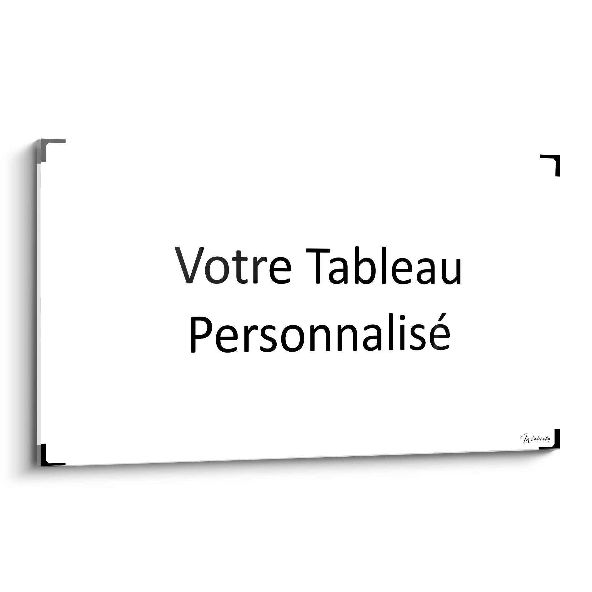 Mockup de tableau mural Walensky blanc avec bord léger et texte exemple votre tableau personnalisé haut de gamme