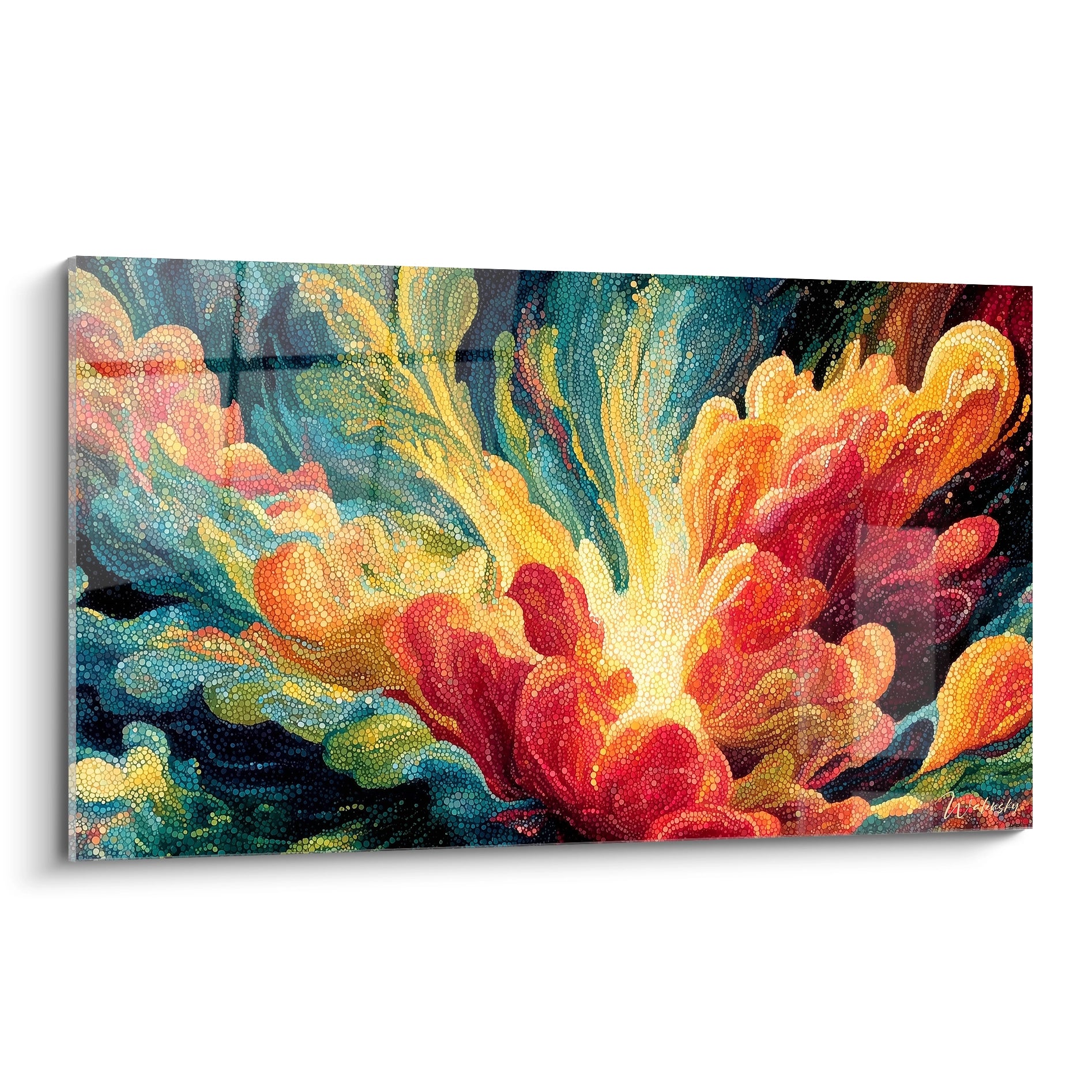 tableau pointillisme fleur mural Walensky couleurs vives explosion florale abstraite moderne
