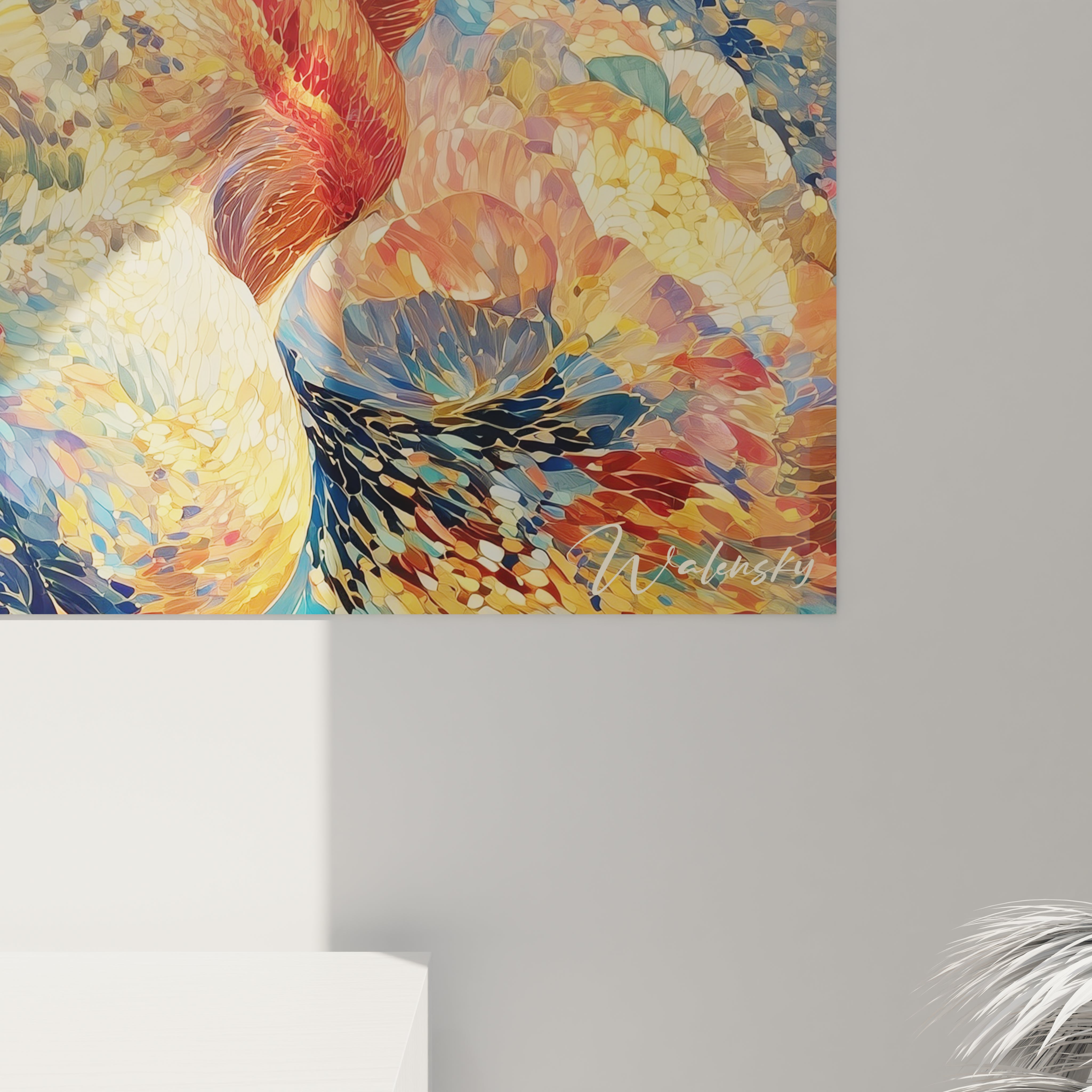 Tableau mural Walensky abstrait aux couleurs vives tableau portrait féminin pointillisme signé sur toile