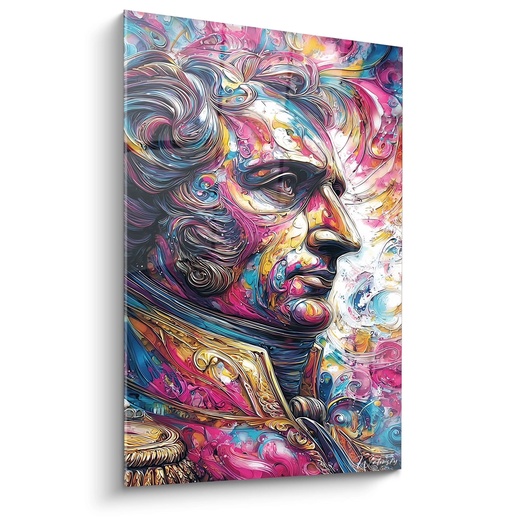 Tableau mural Walensky tableau portrait Louis XVI coloré en profil style abstrait moderne avec détails baroques
