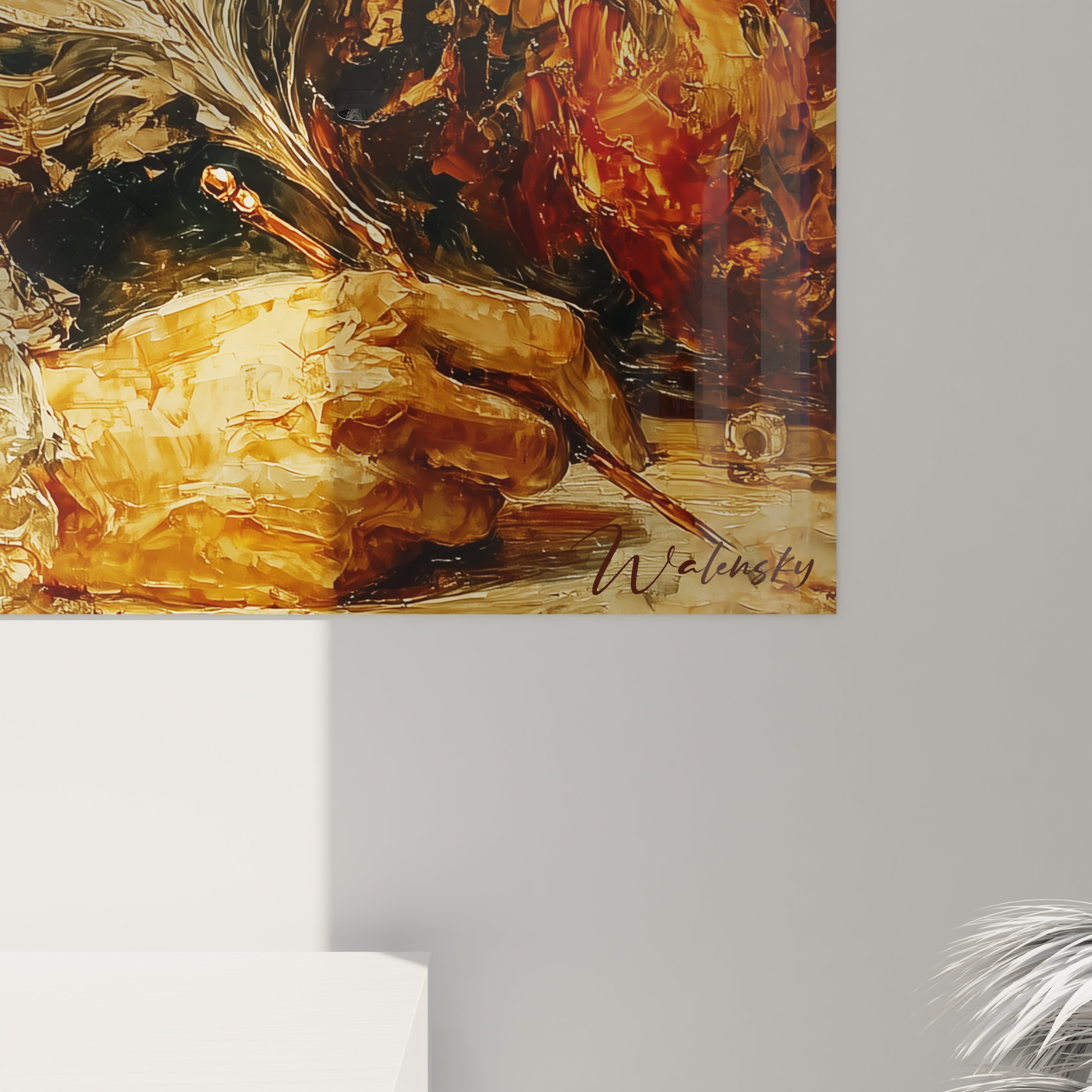Tableau mural Walensky détail main tenant pinceau doré sur toile signée Walensky tableau portrait masculin renaissance
